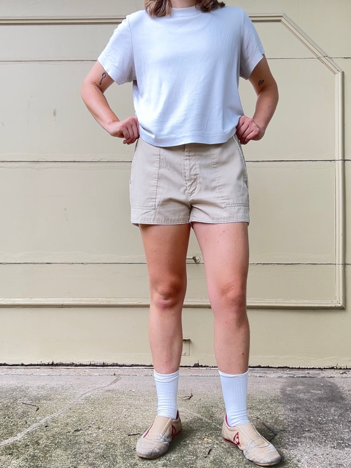 70s/80s Trax beige patch pocket short shorts