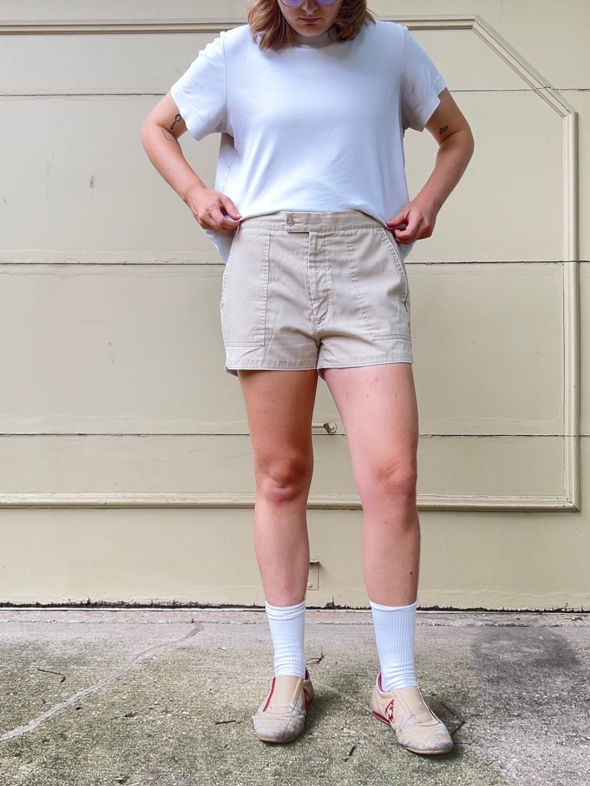 70s/80s Trax beige patch pocket short shorts