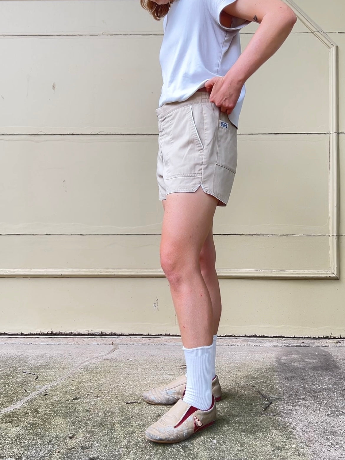 70s/80s Trax beige patch pocket short shorts