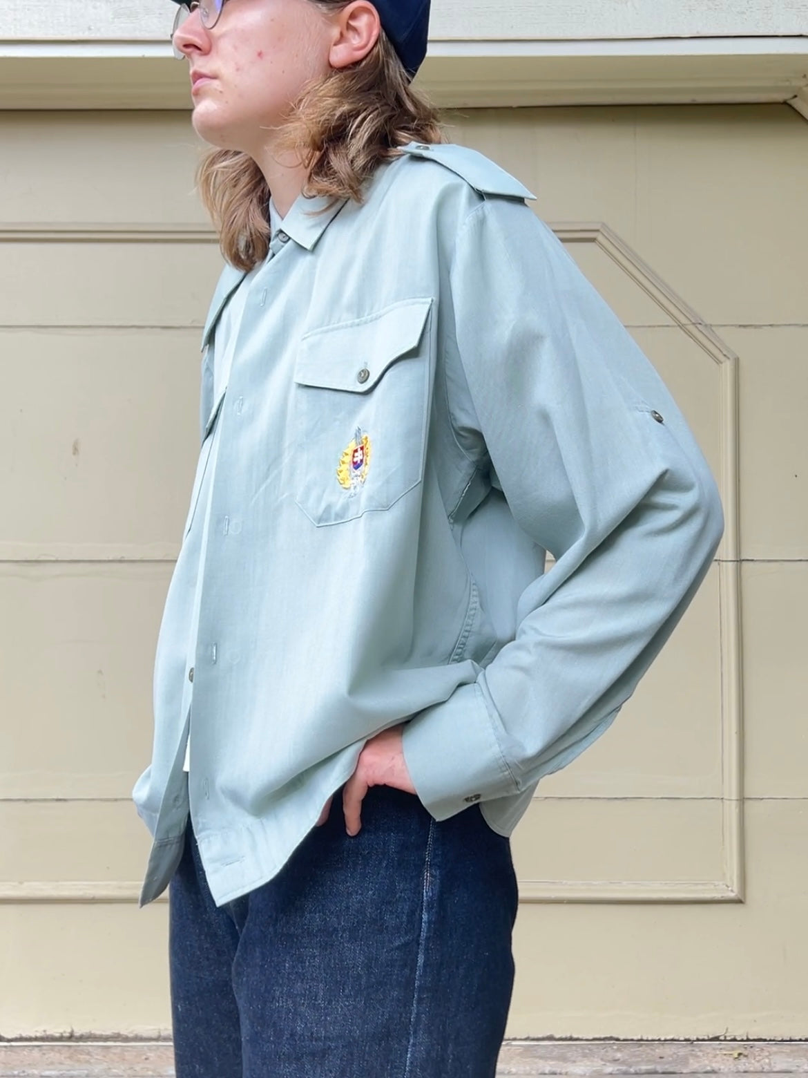 90s Slovakian military mint green straight hem button up