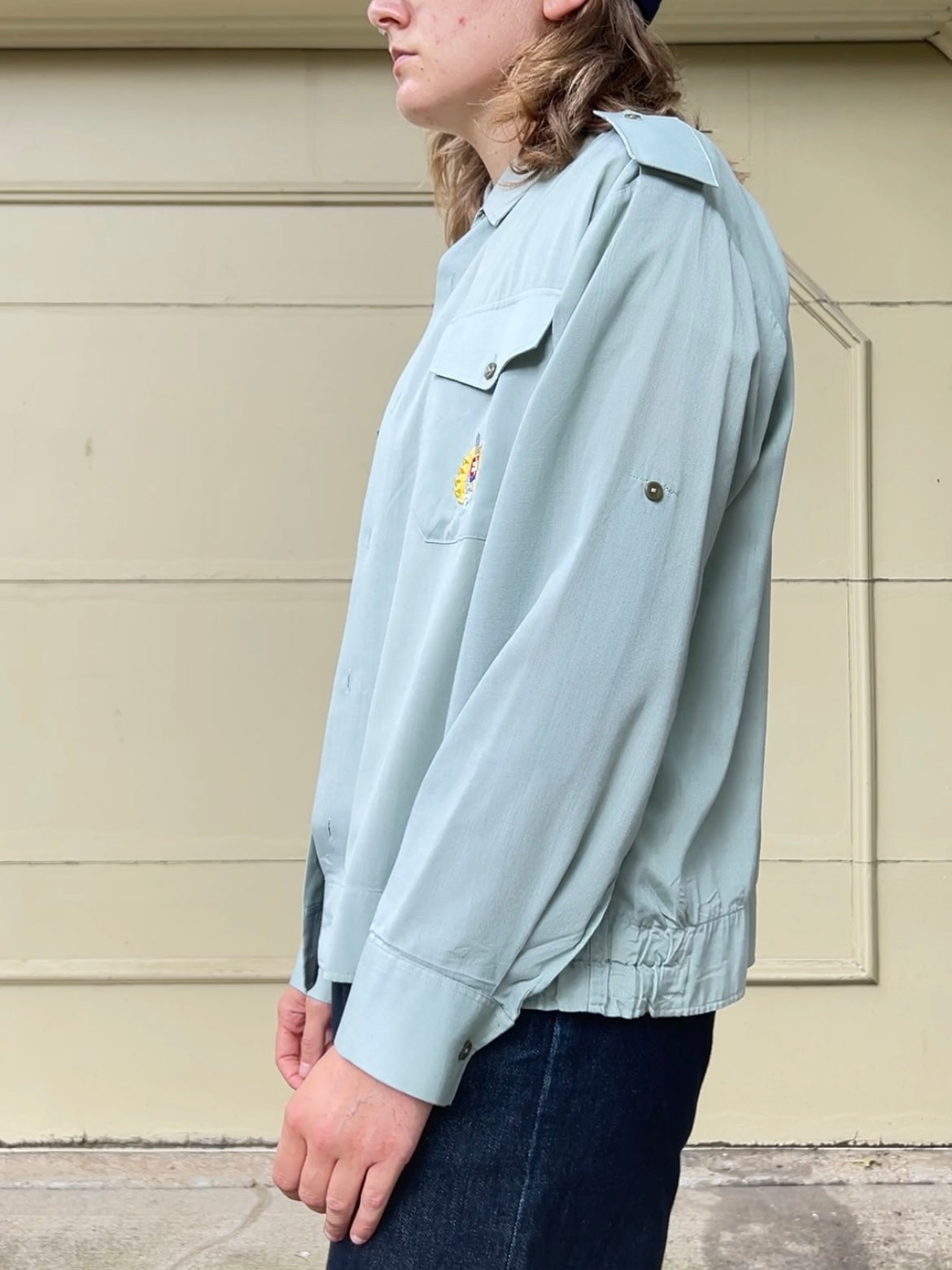 90s Slovakian military mint green straight hem button up