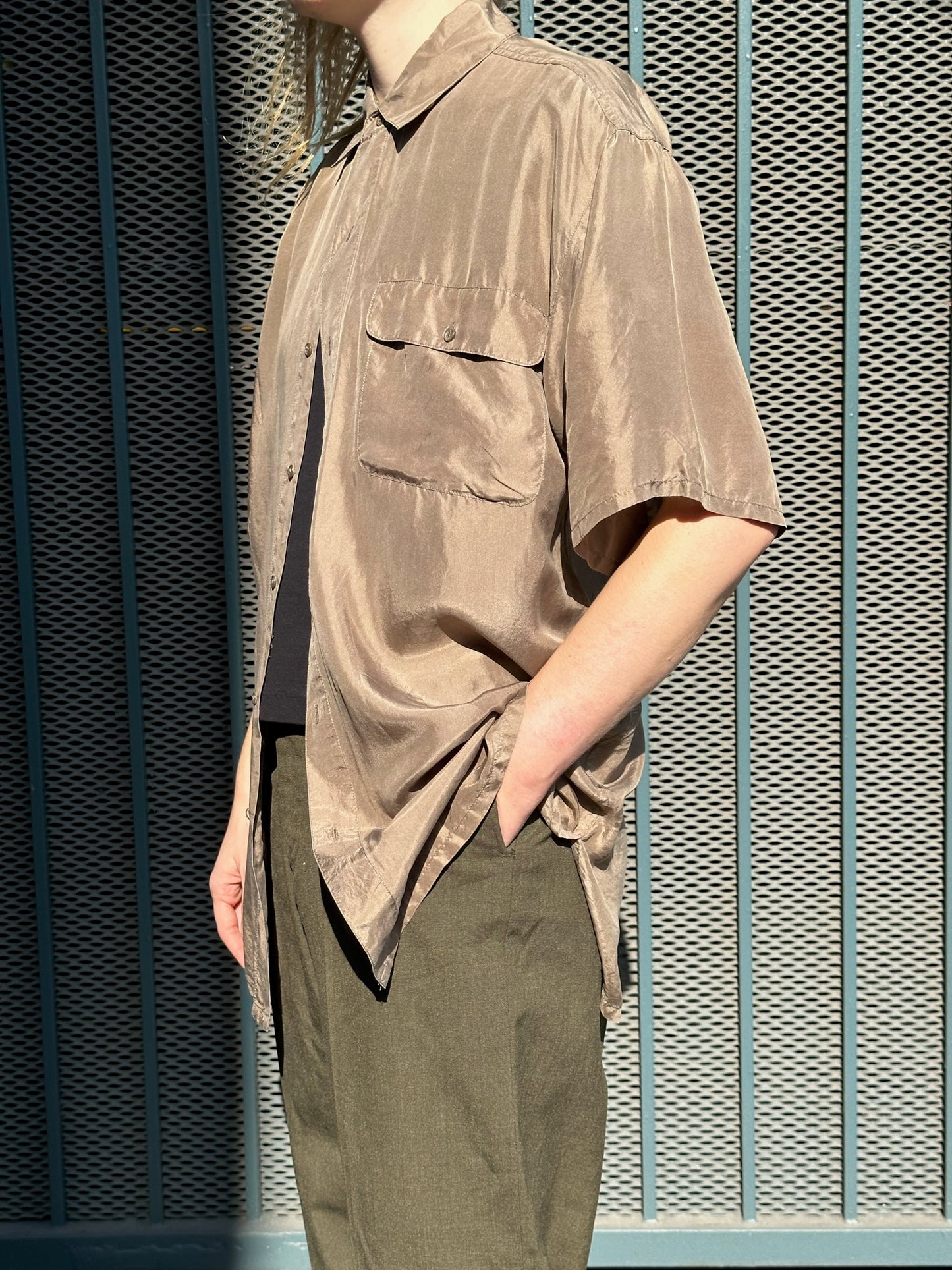 80s/90s Silks beige silk short-sleeved shirt