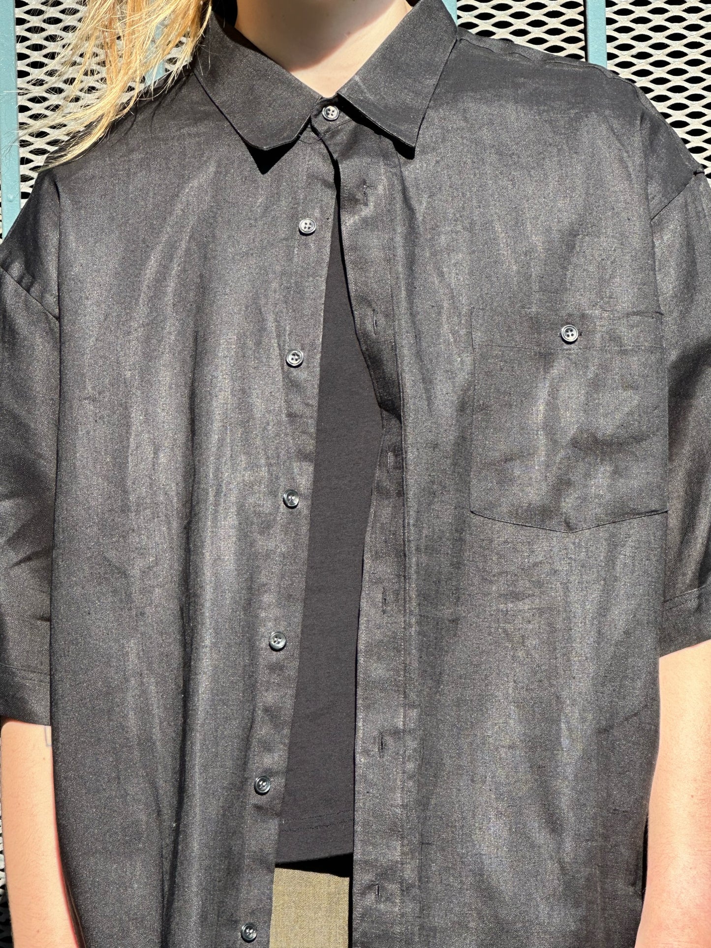 70s/80s Bernini black linen short-sleeved shirt