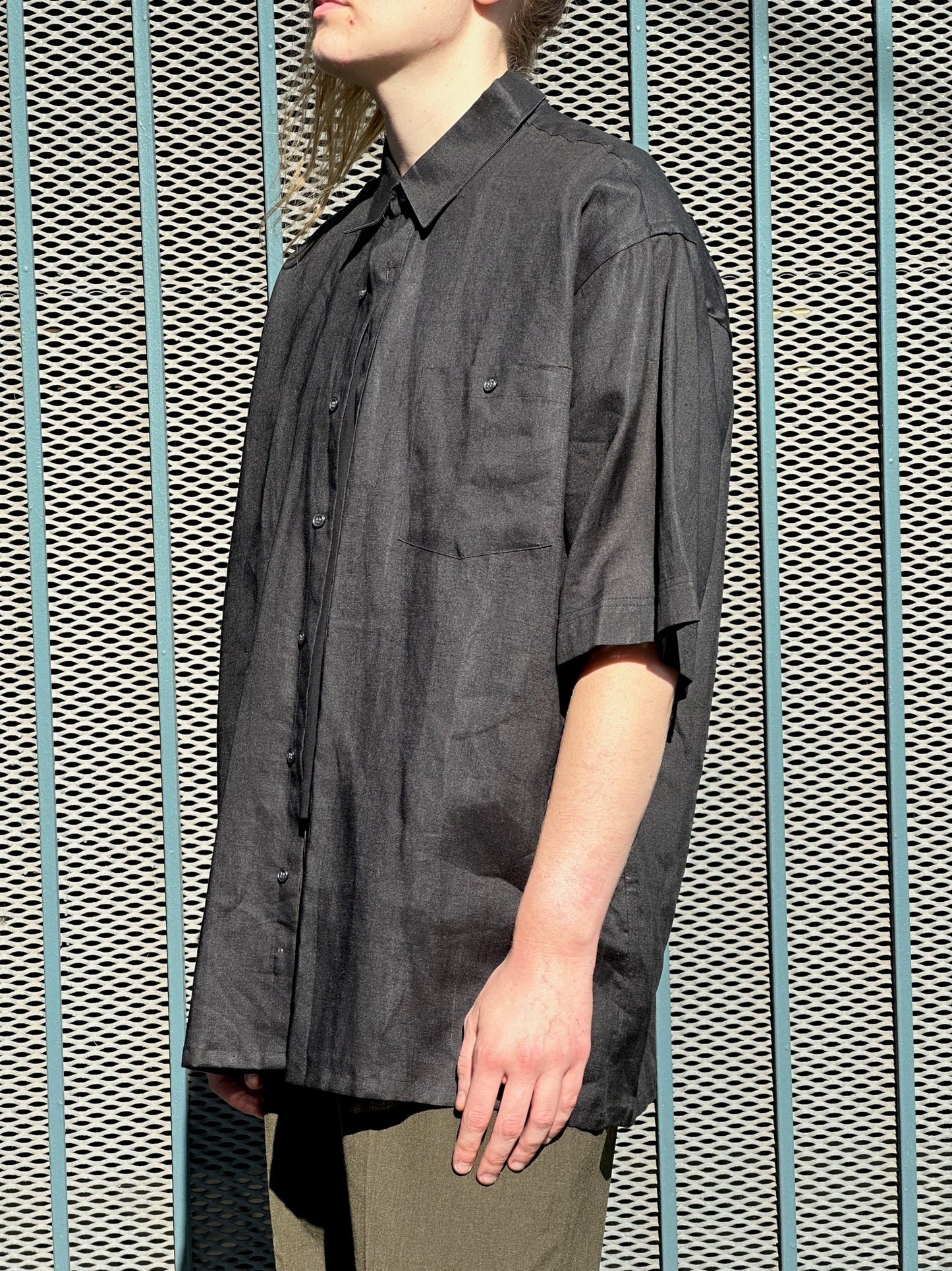 70s/80s Bernini black linen short-sleeved shirt