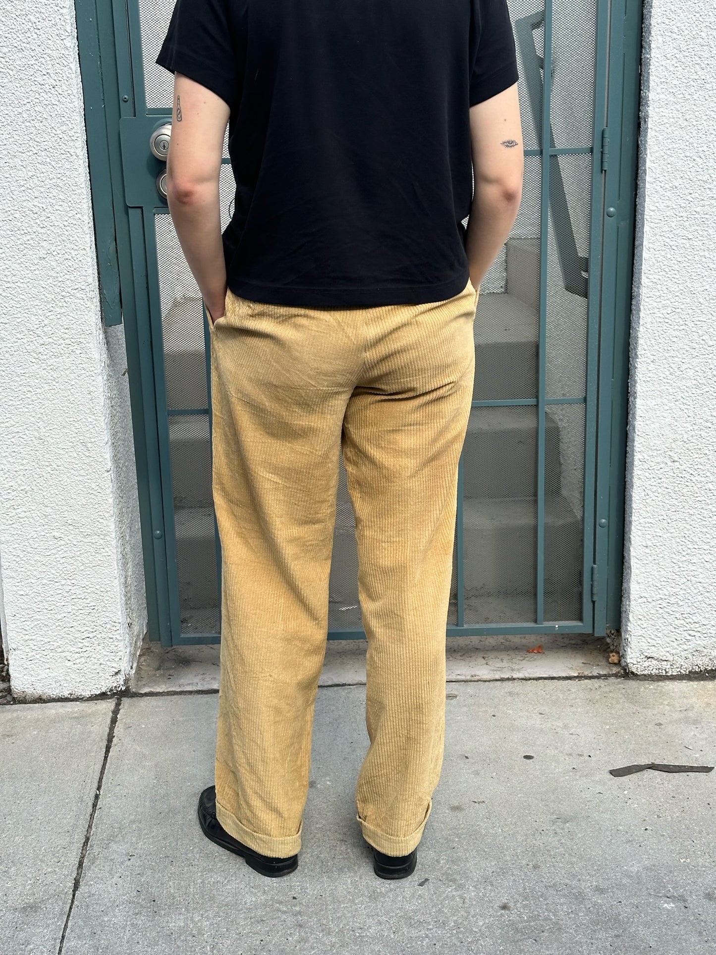 80s British Khaki by Robert Lighton tan pleated corduroy trousers