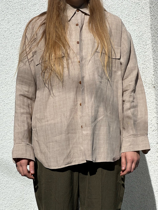 90s Calvin Klein Collection beige plaid linen shirt