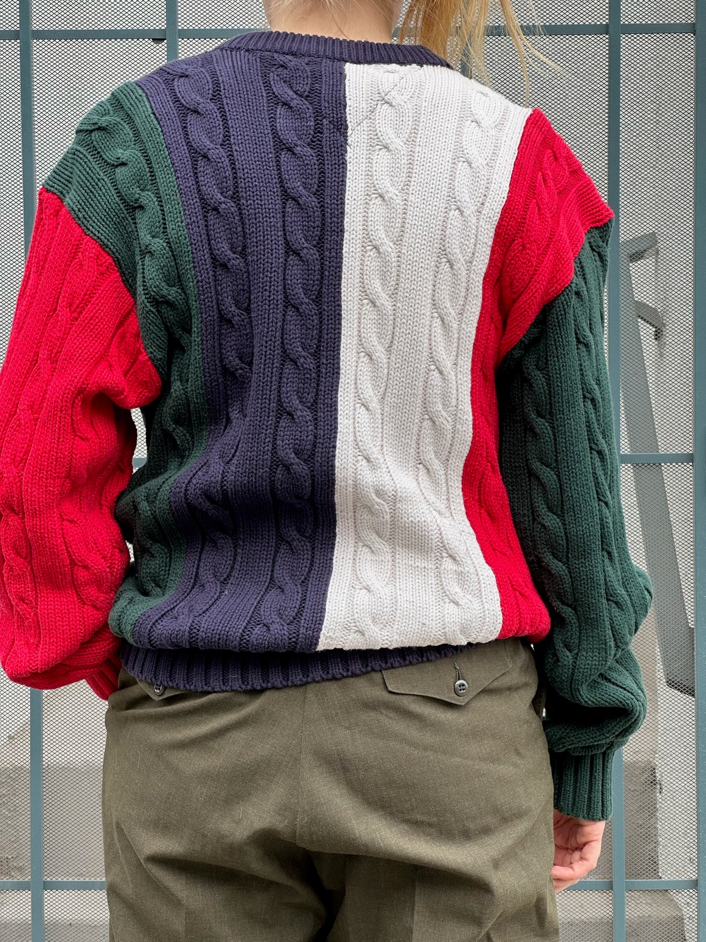 90s Tommy Hilfiger colorblock cable knit sweater