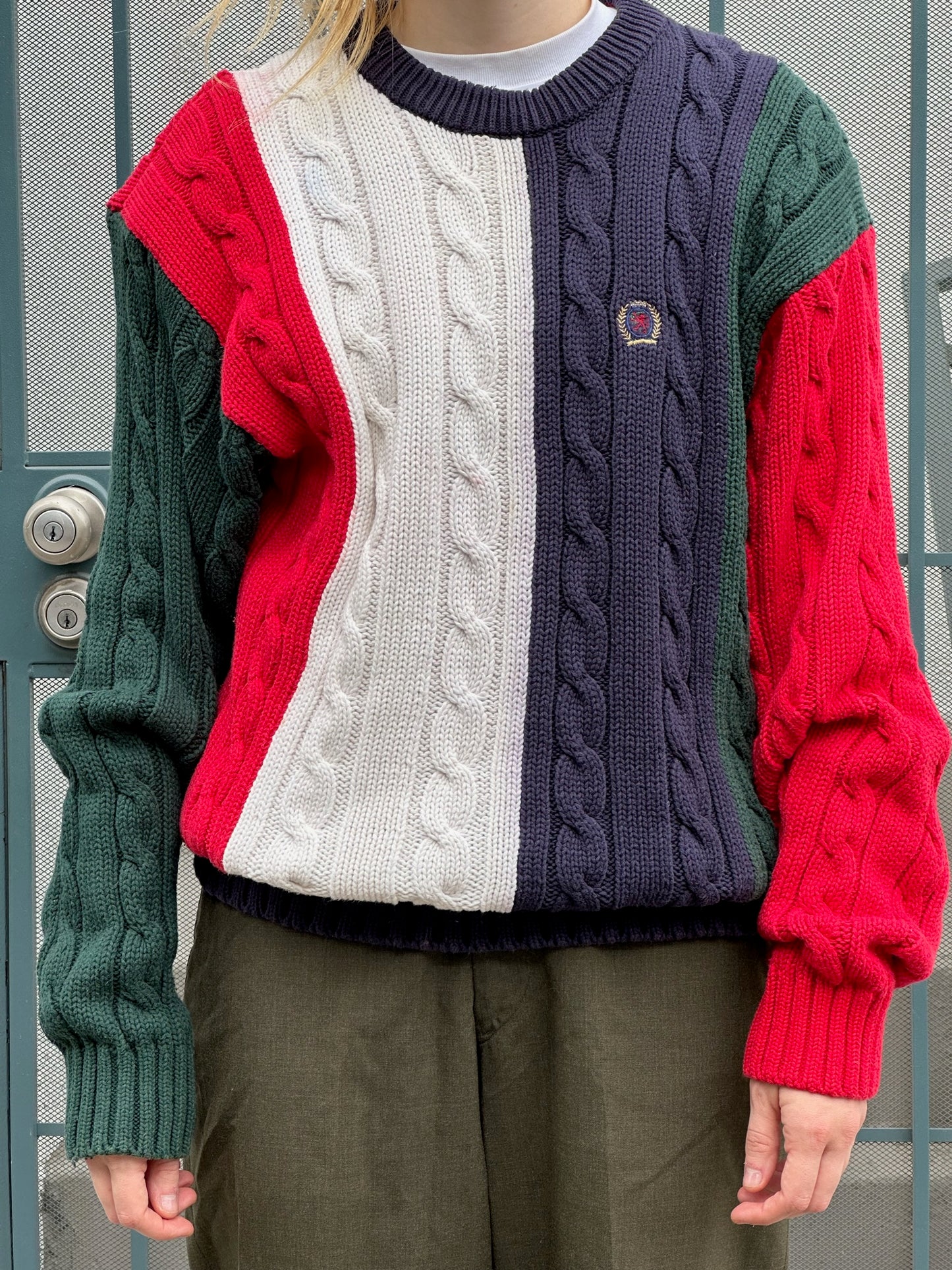 90s Tommy Hilfiger colorblock cable knit sweater