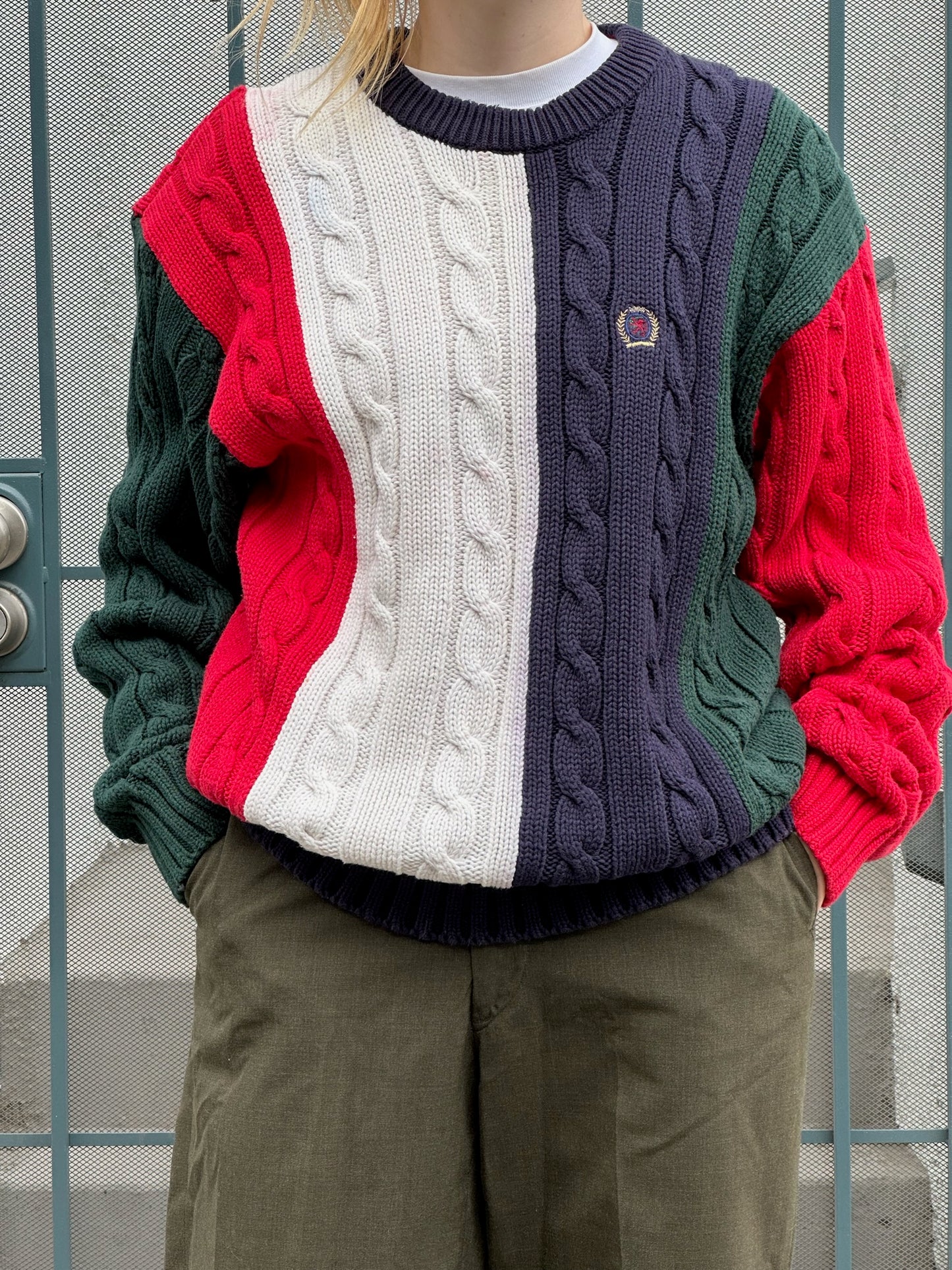 90s Tommy Hilfiger colorblock cable knit sweater