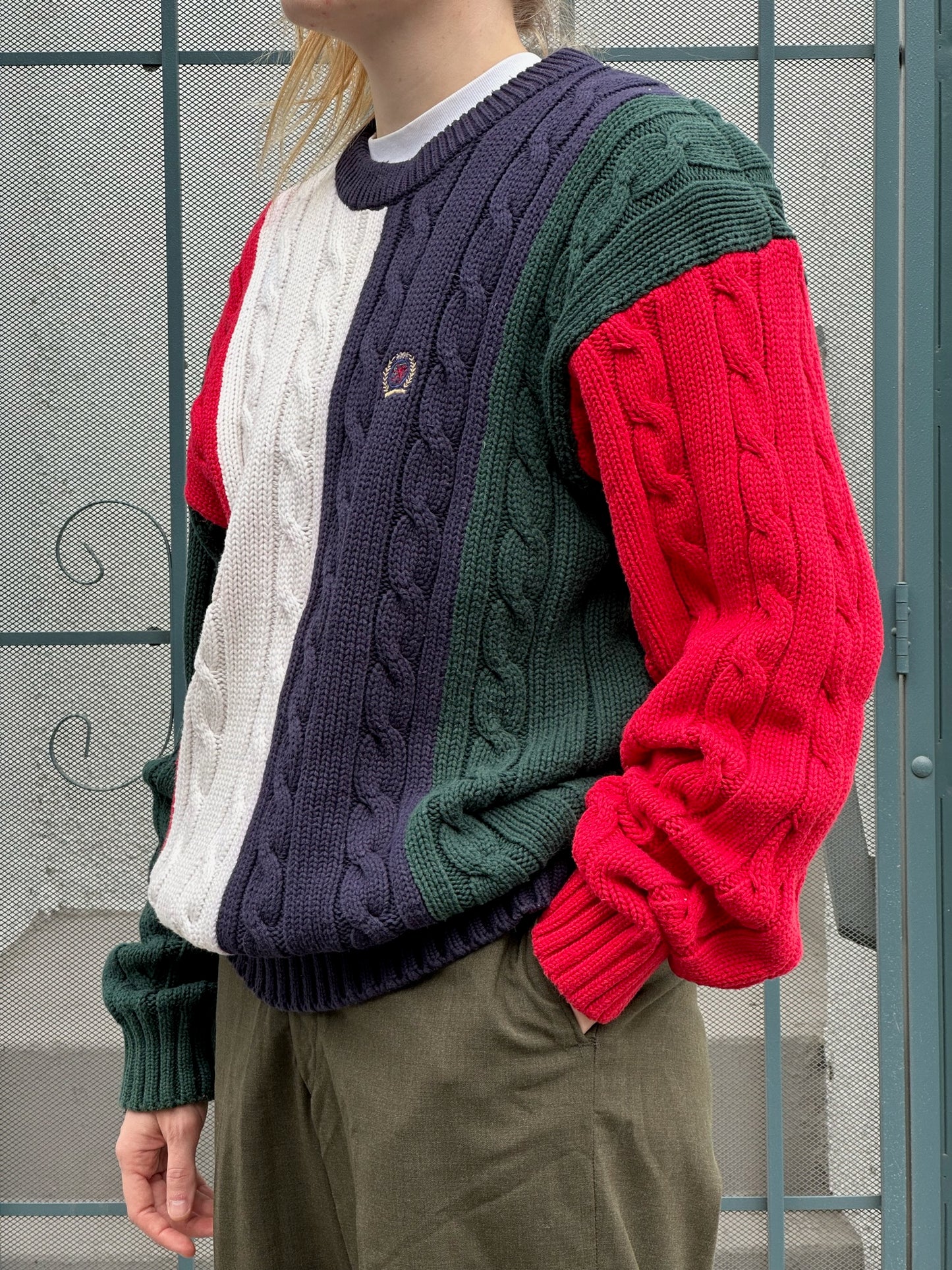 90s Tommy Hilfiger colorblock cable knit sweater