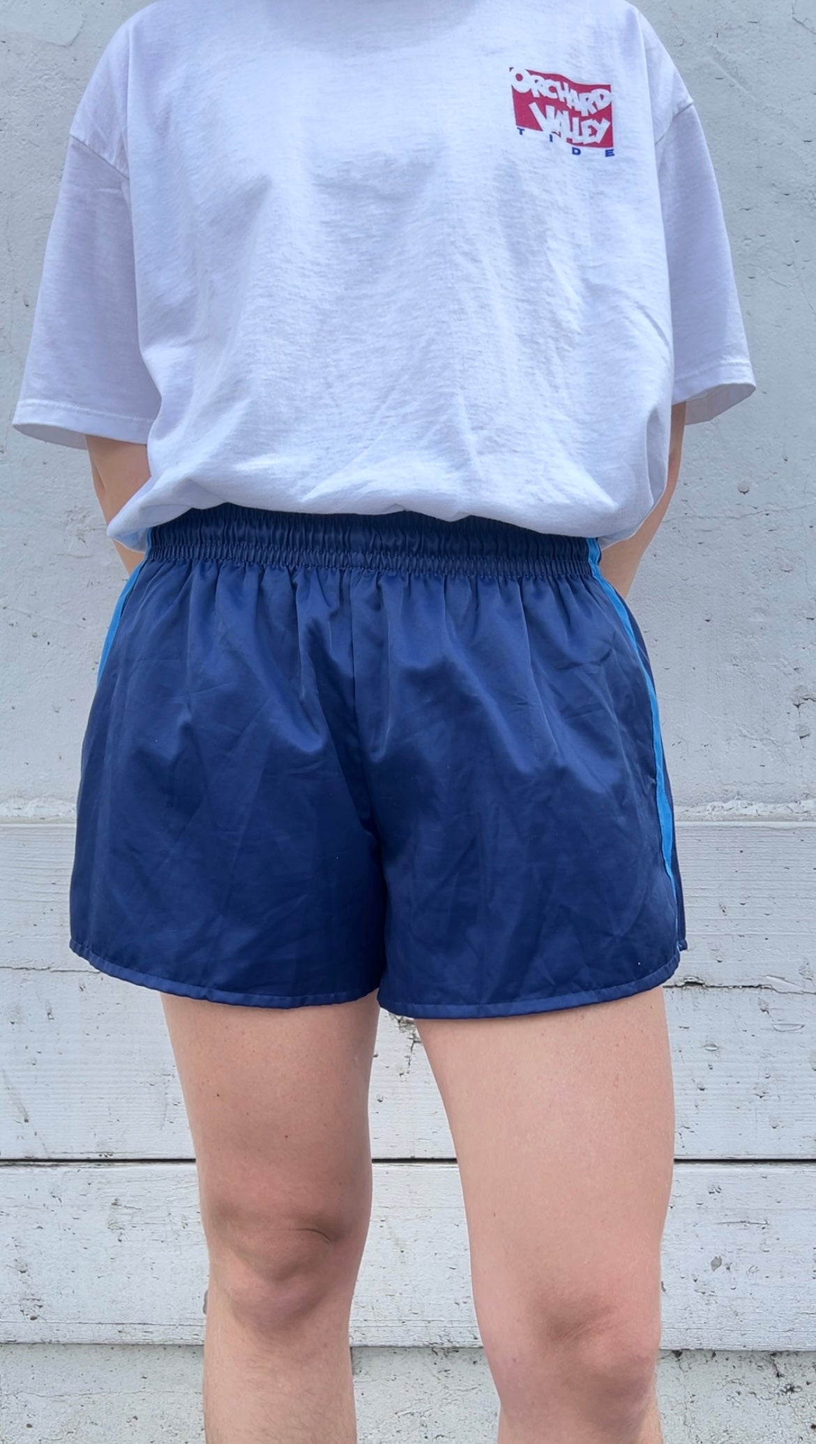 90s German Army blue side stripe shorts