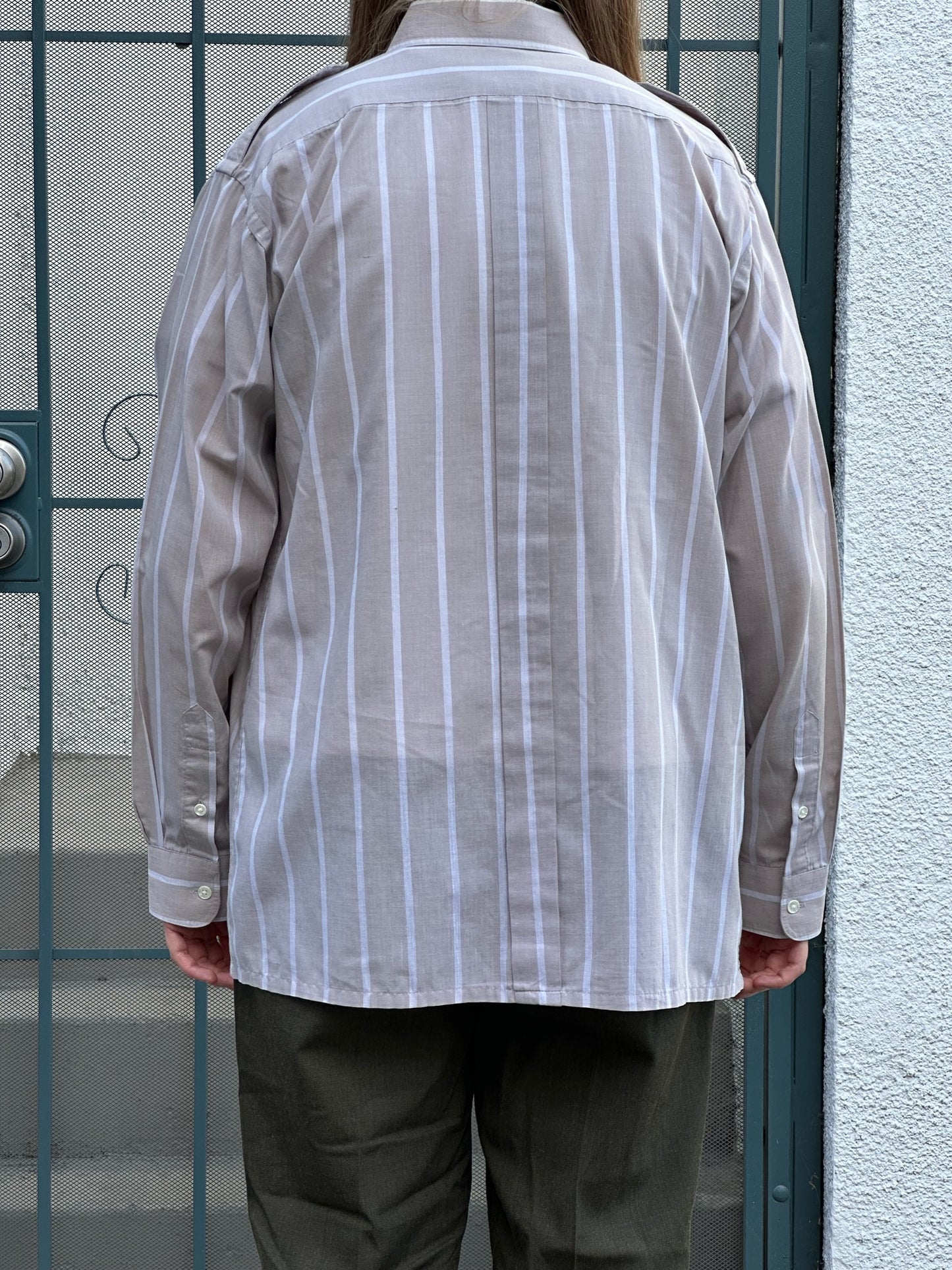 80s Christian Dior beige and cream stripe shirt with military detailing