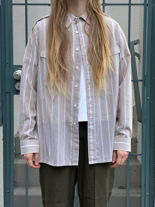 80s Christian Dior beige and cream stripe shirt with military detailing