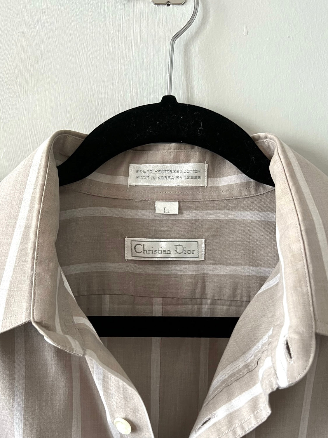 80s Christian Dior beige and cream stripe shirt with military detailing