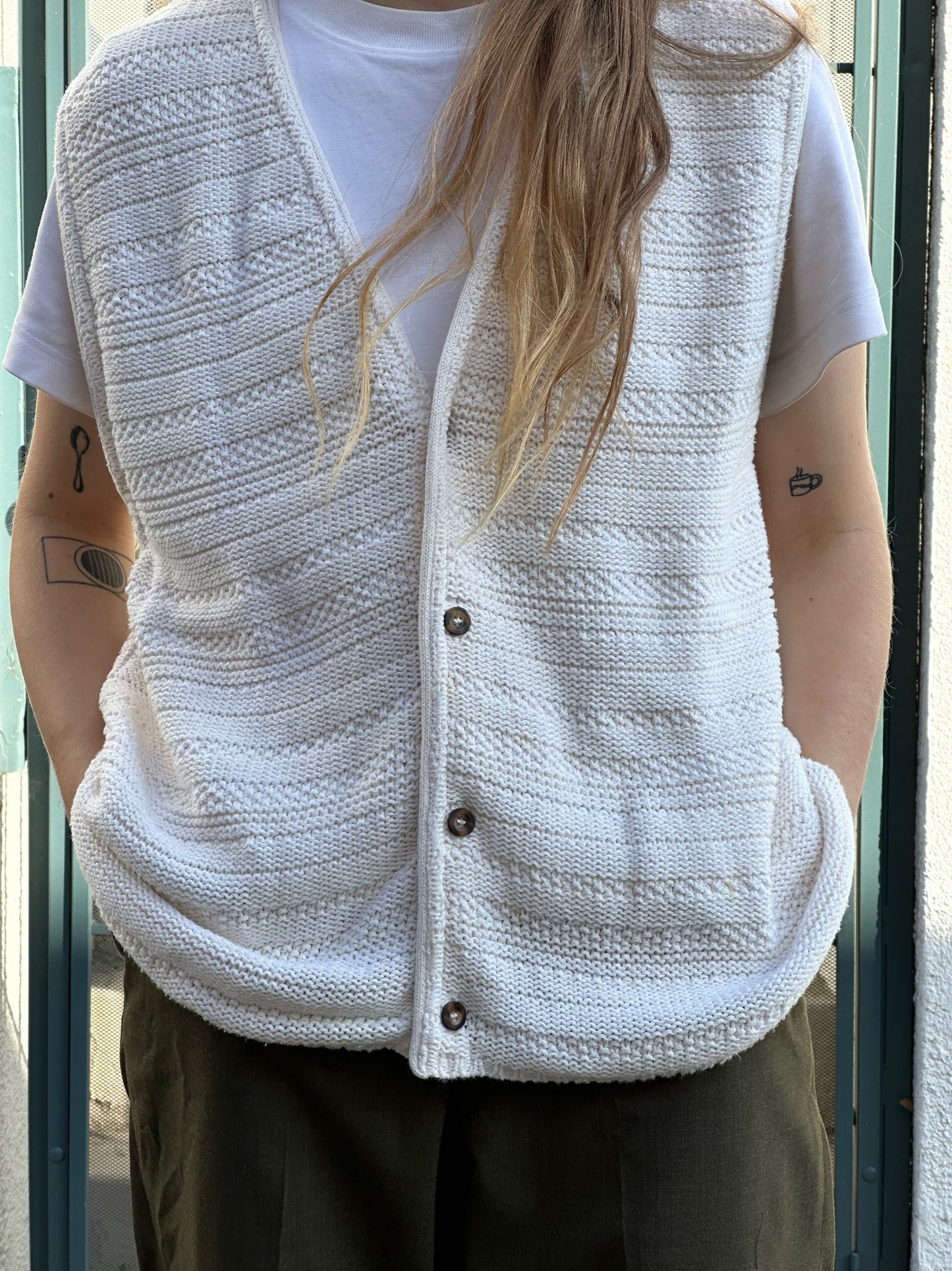 80s Eddie Bauer cream button up knit vest