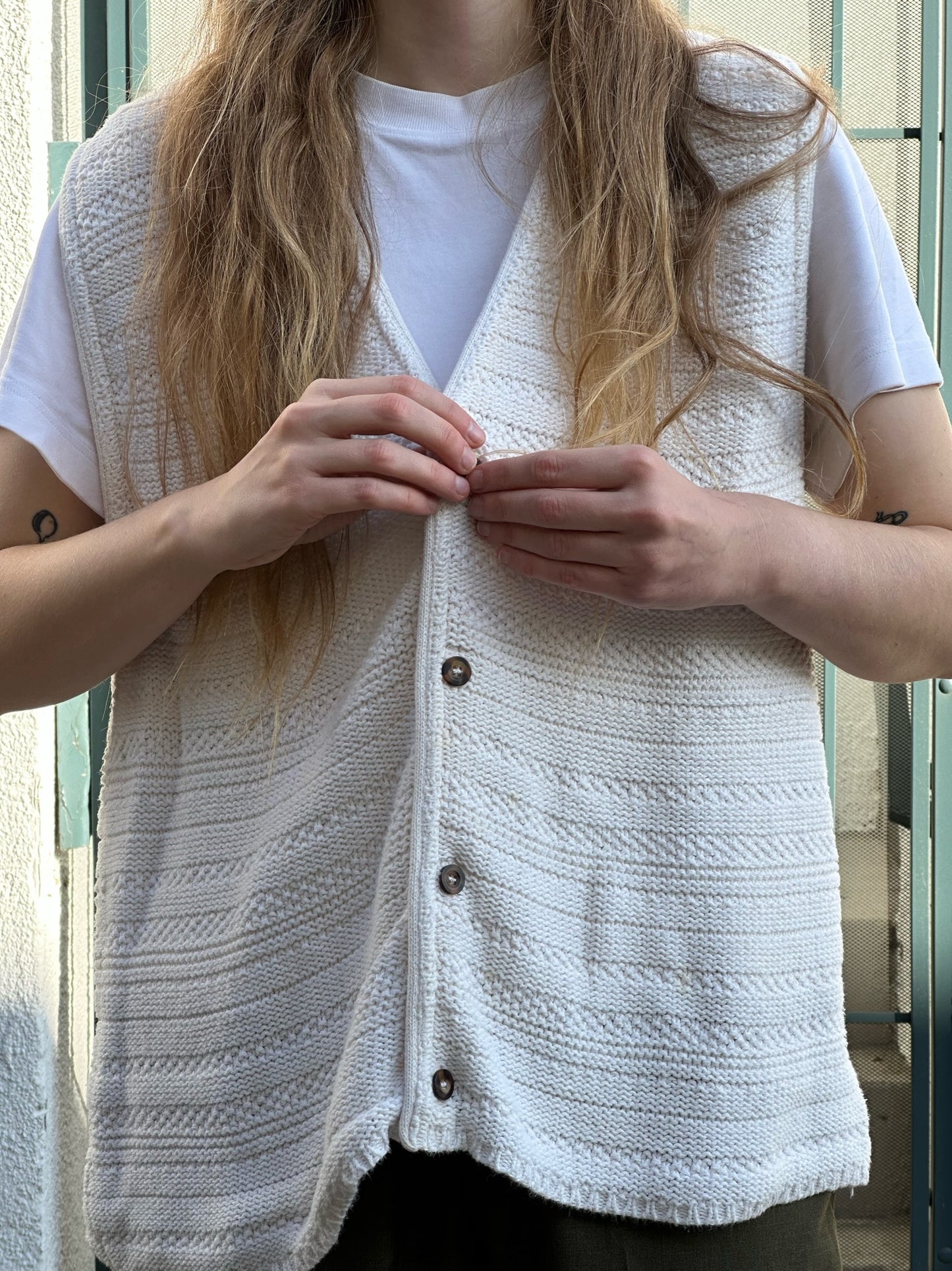 80s Eddie Bauer cream button up knit vest