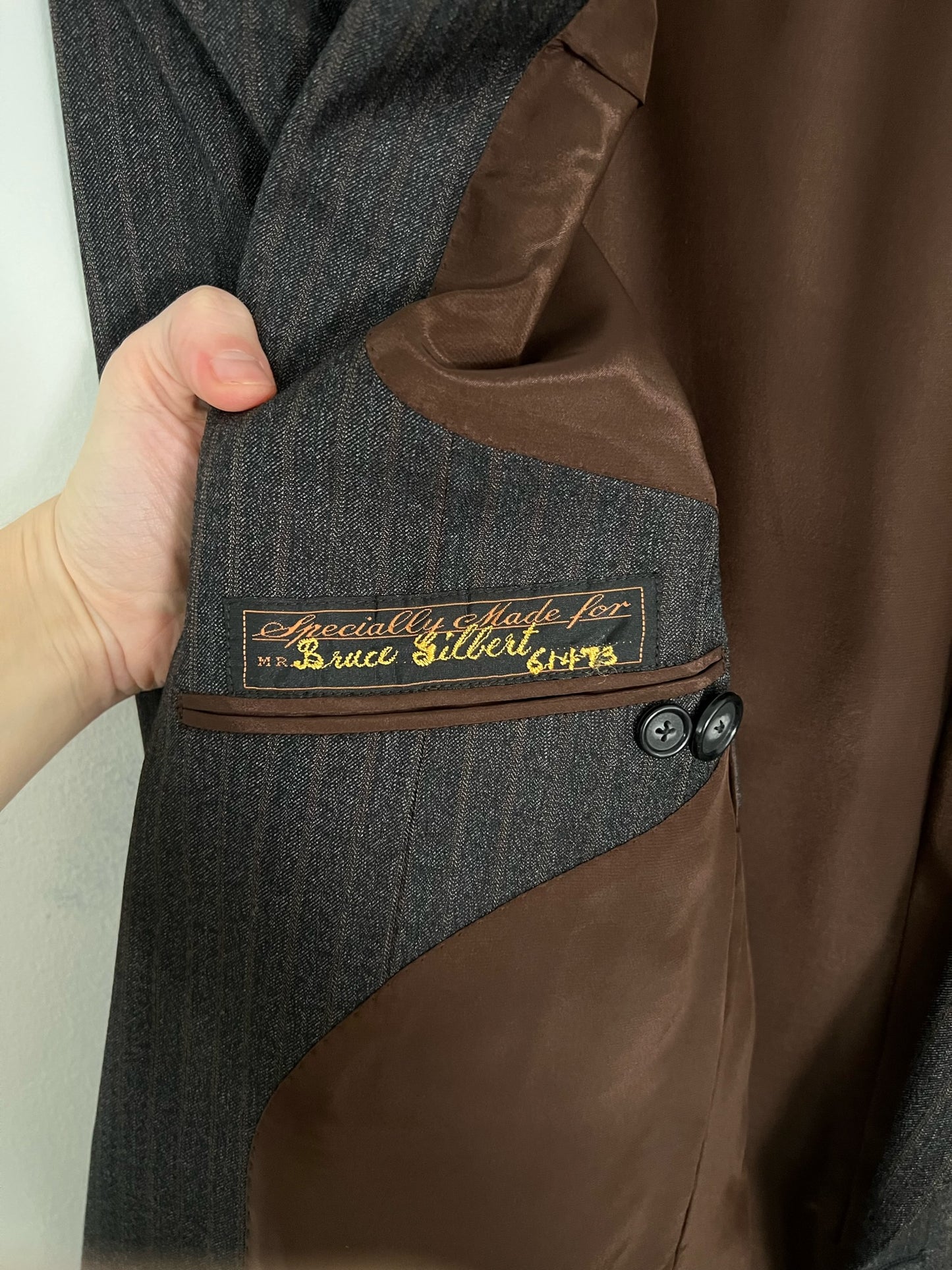 80s Loro Piana fabric custom-tailored gray and brown pinstripe blazer