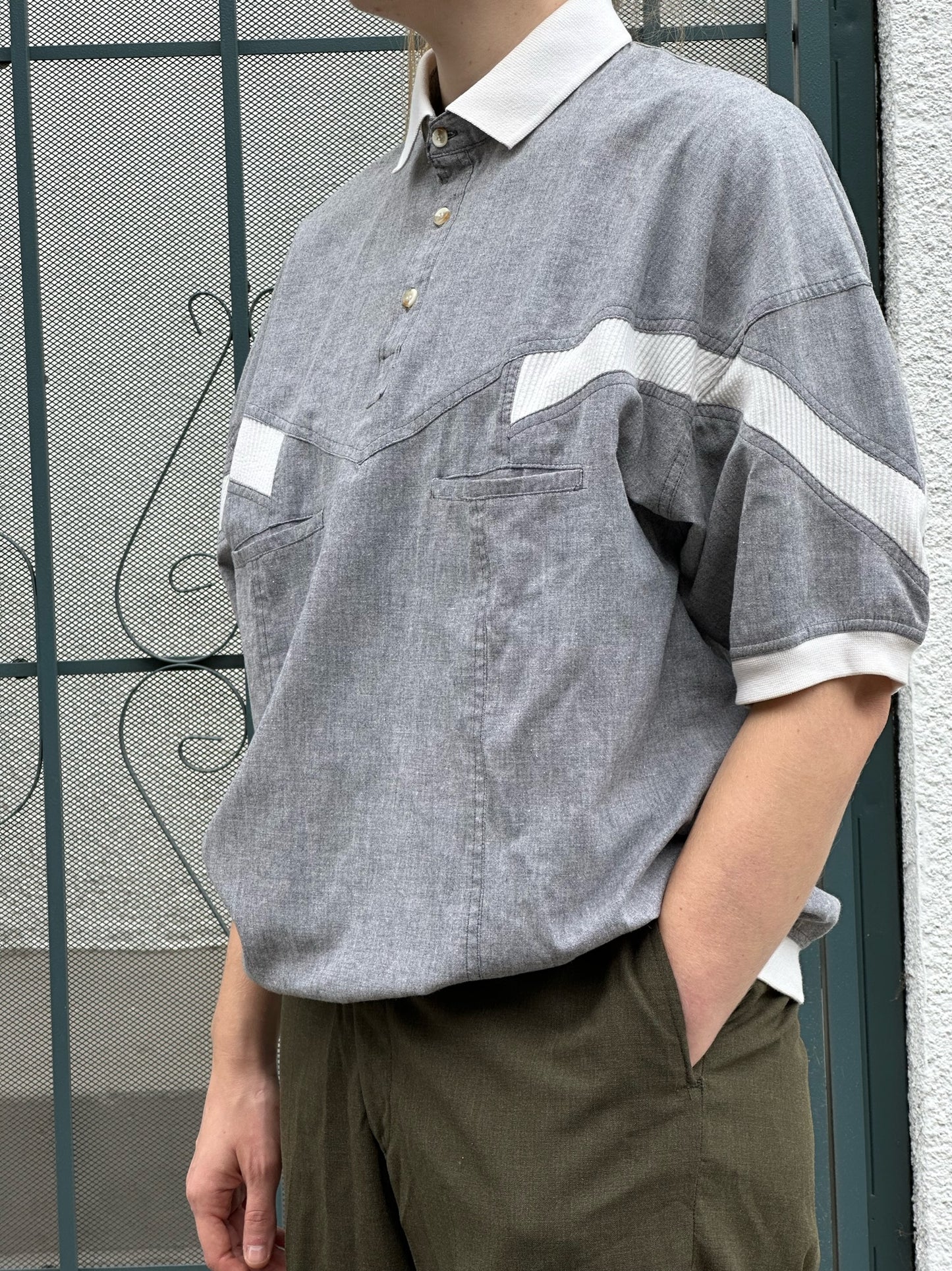 80s/90s gray banded polo