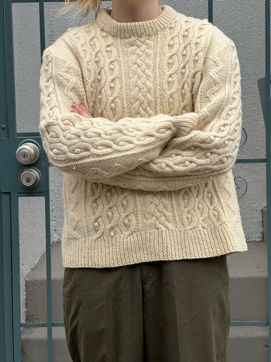 60s/70s Hand Knit by Dorothy Taulbee cream fisherman sweater