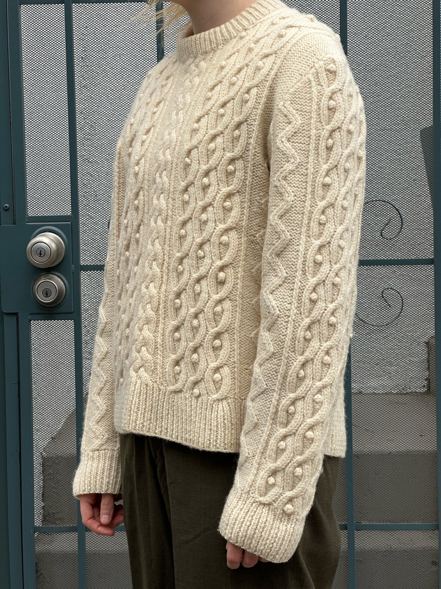 60s/70s Hand Knit by Dorothy Taulbee cream fisherman sweater