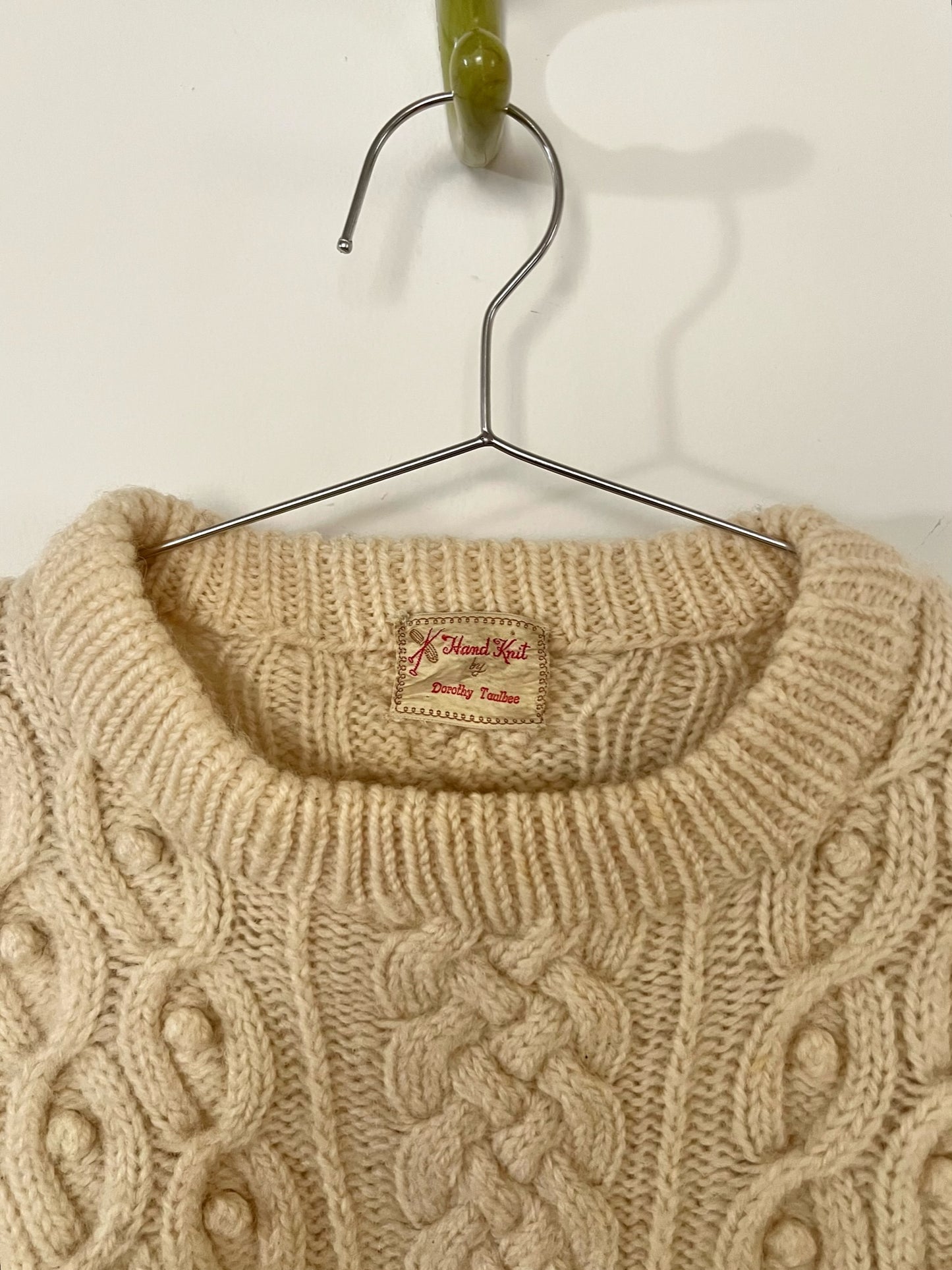 60s/70s Hand Knit by Dorothy Taulbee cream fisherman sweater