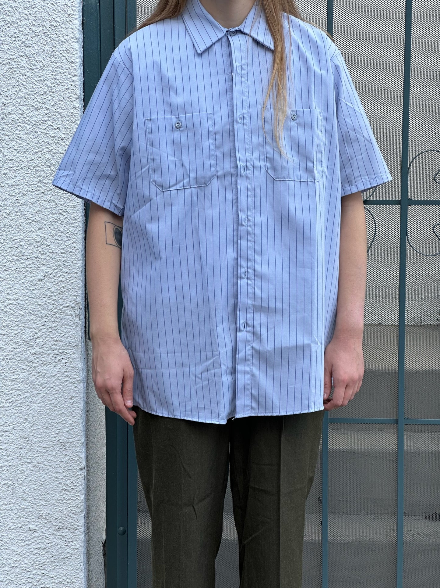 90s/Y2K Red Kap blue stripe short-sleeved work shirt