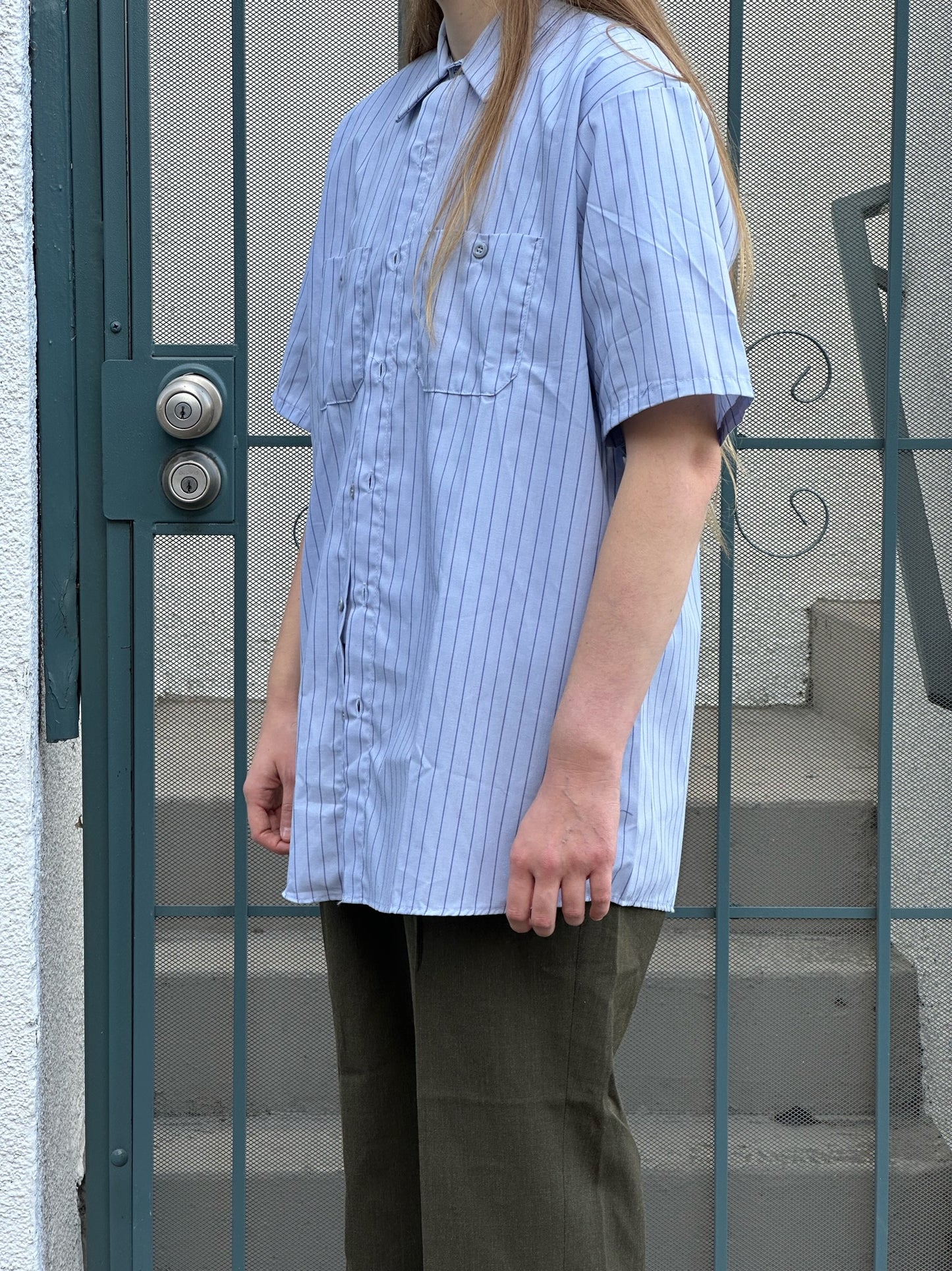 90s/Y2K Red Kap blue stripe short-sleeved work shirt