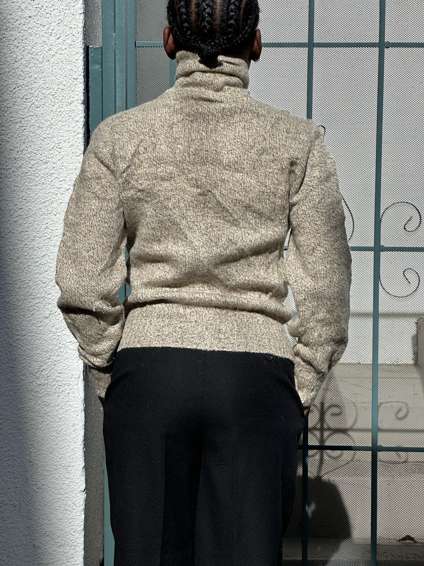 70s/80s LL Bean beige zip turtleneck sweater