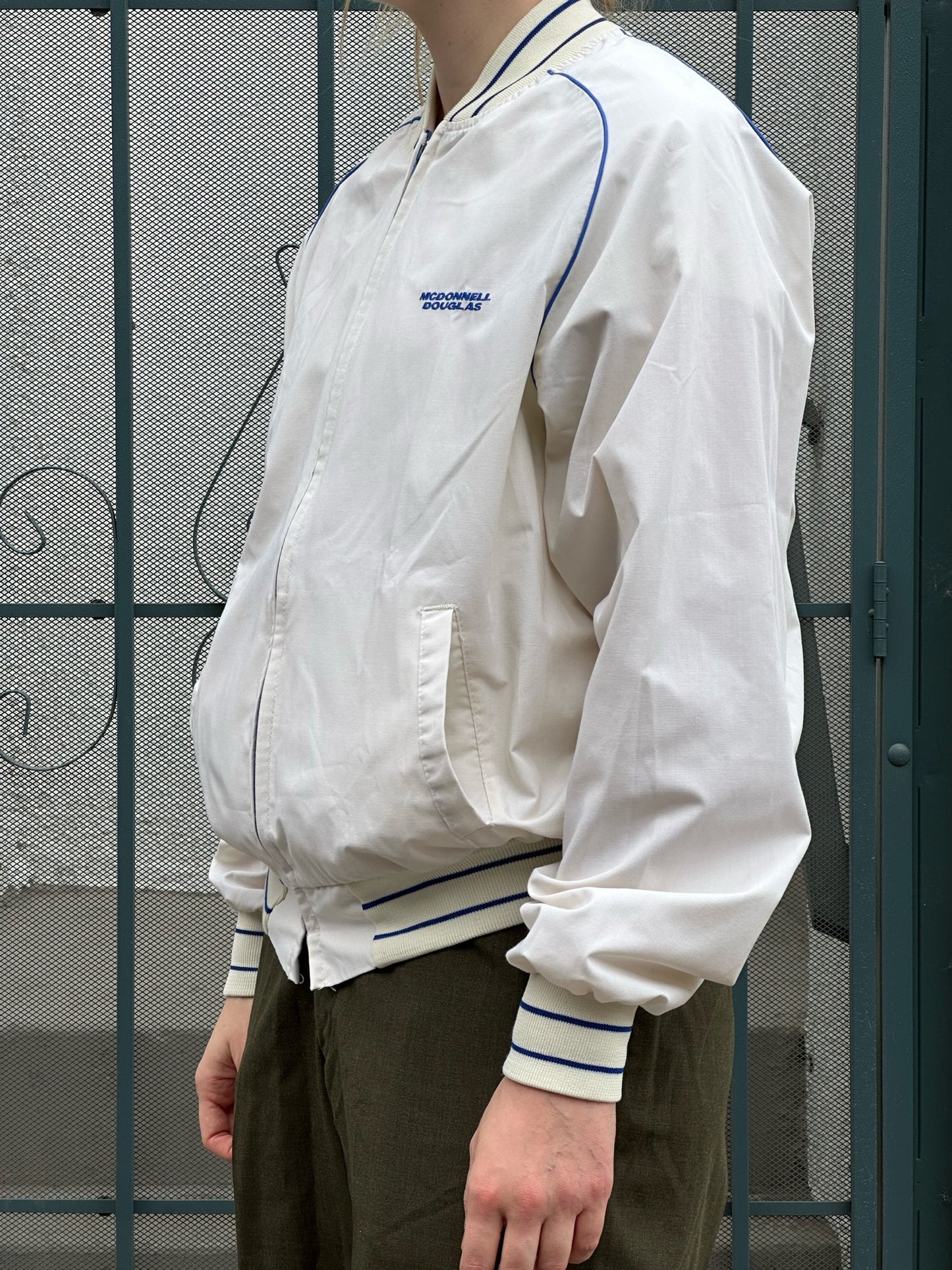 80s McDonnell Douglas blue and off-white bomber jacket