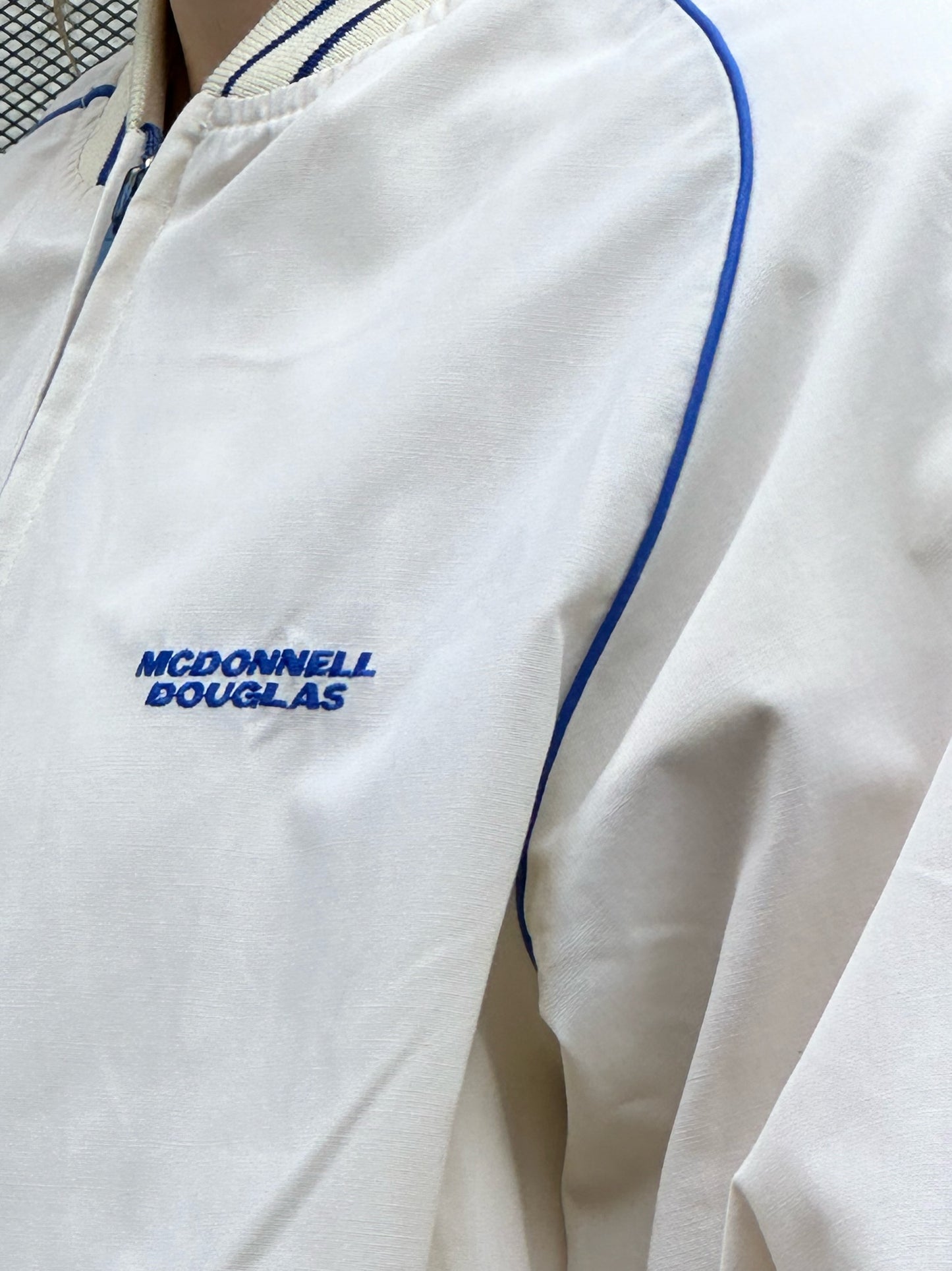 80s McDonnell Douglas blue and off-white bomber jacket