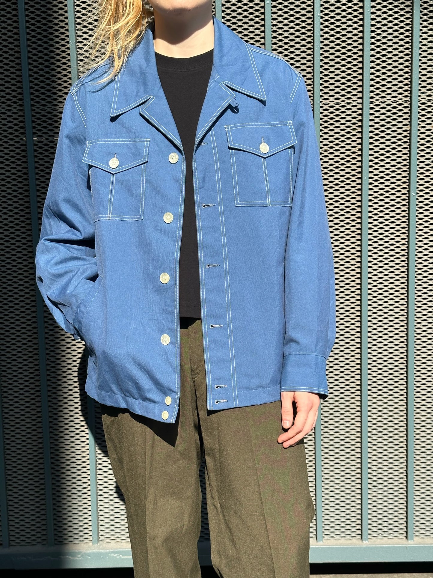 70s Mighty Mac blue contrast stitch work jacket