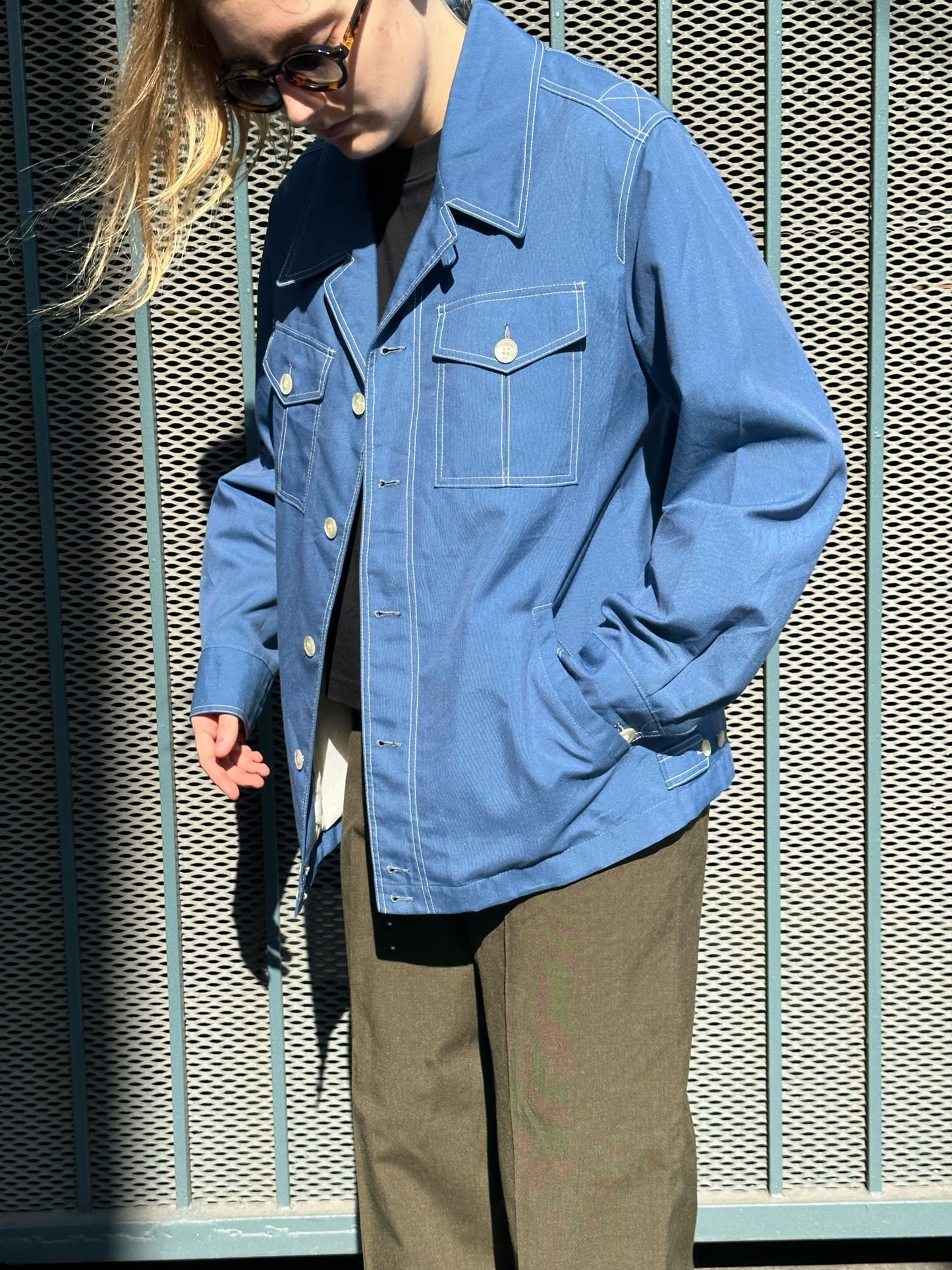 70s Mighty Mac blue contrast stitch work jacket