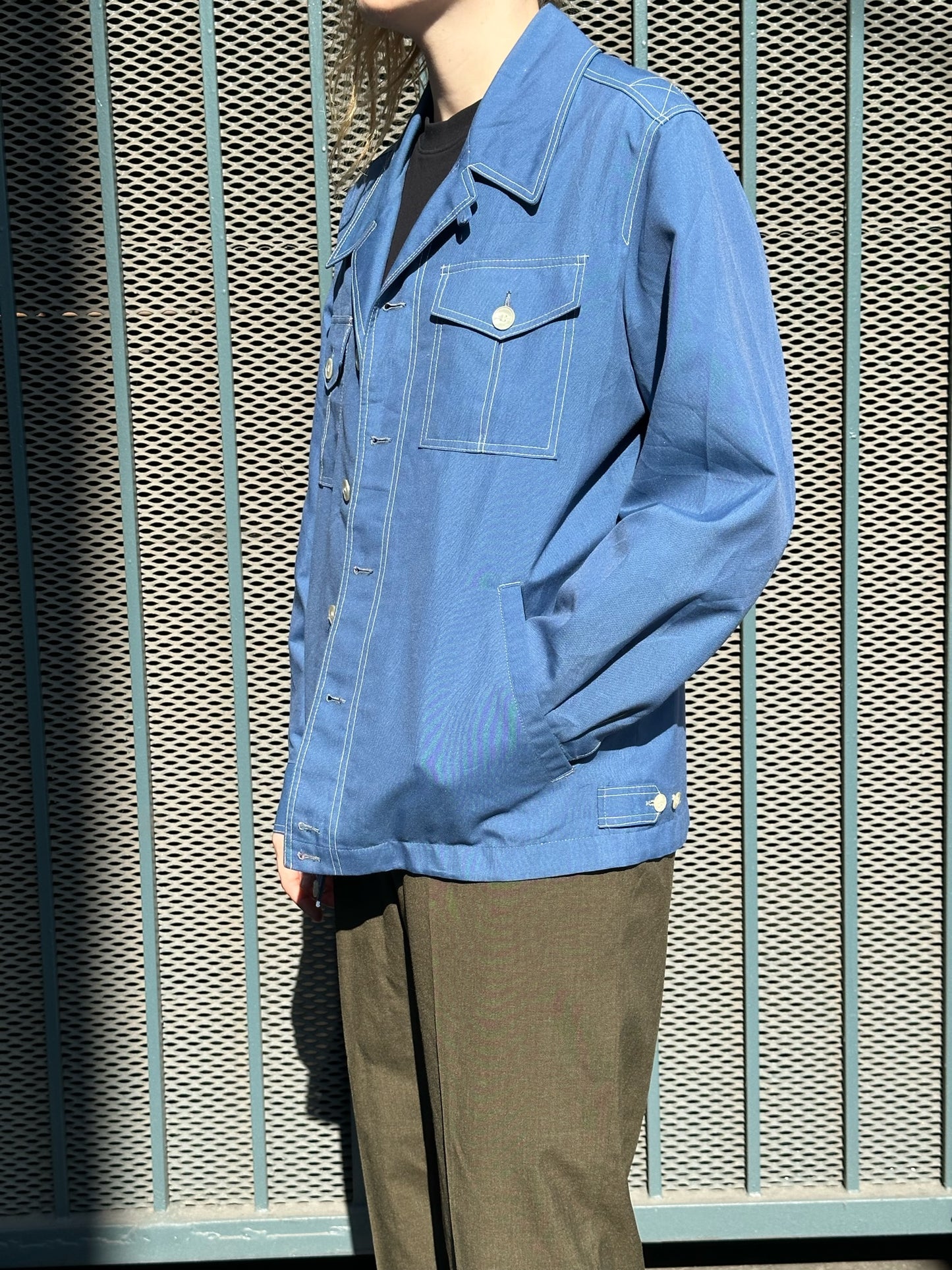 70s Mighty Mac blue contrast stitch work jacket