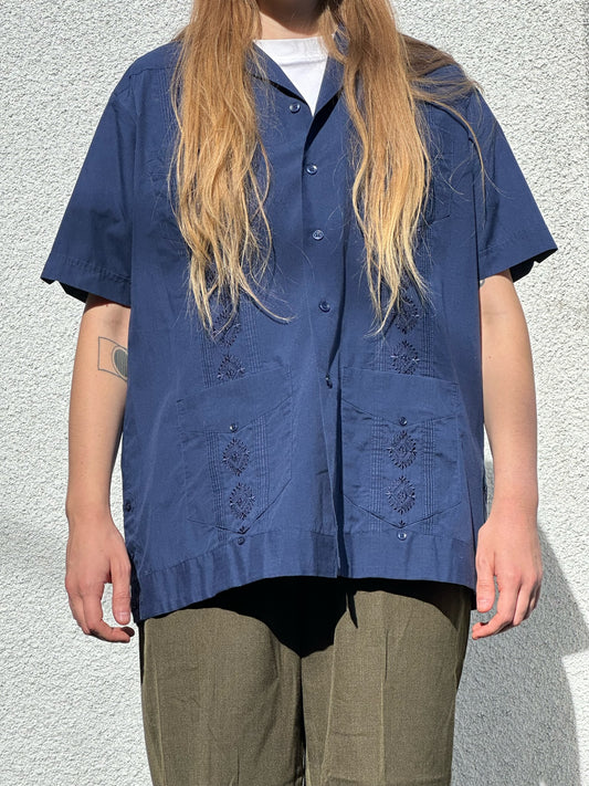 80s The Romani Collection navy guayabera shirt