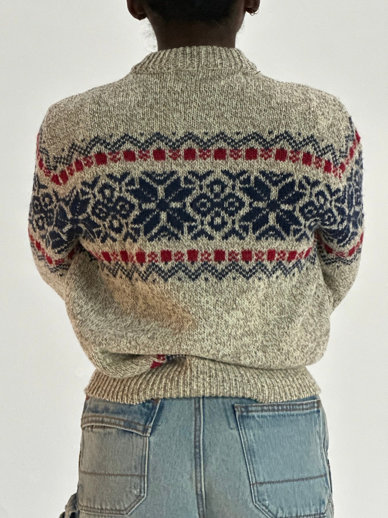 80s/90s Sears beige marl snowflake patterned sweater