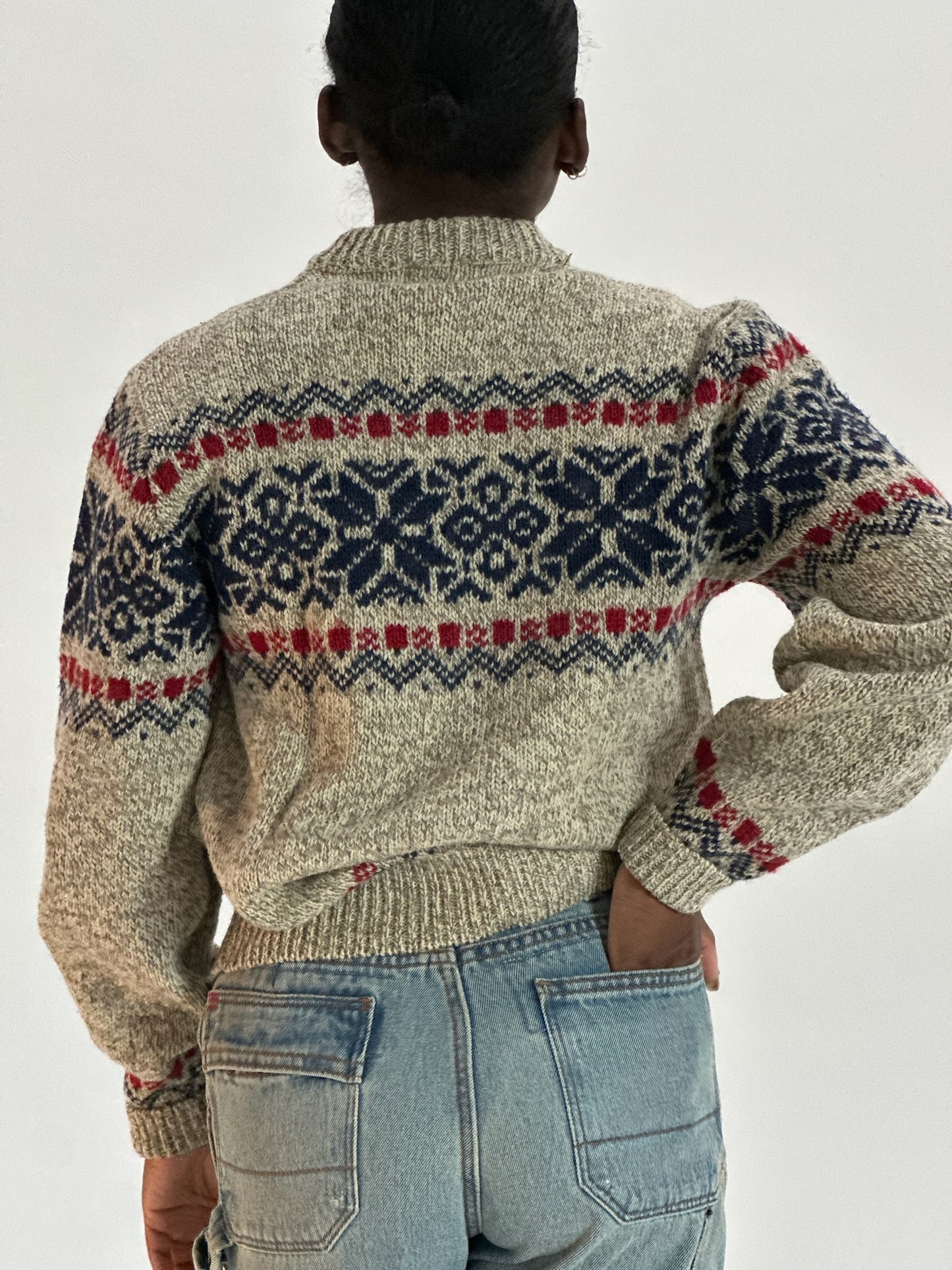 80s/90s Sears beige marl snowflake patterned sweater