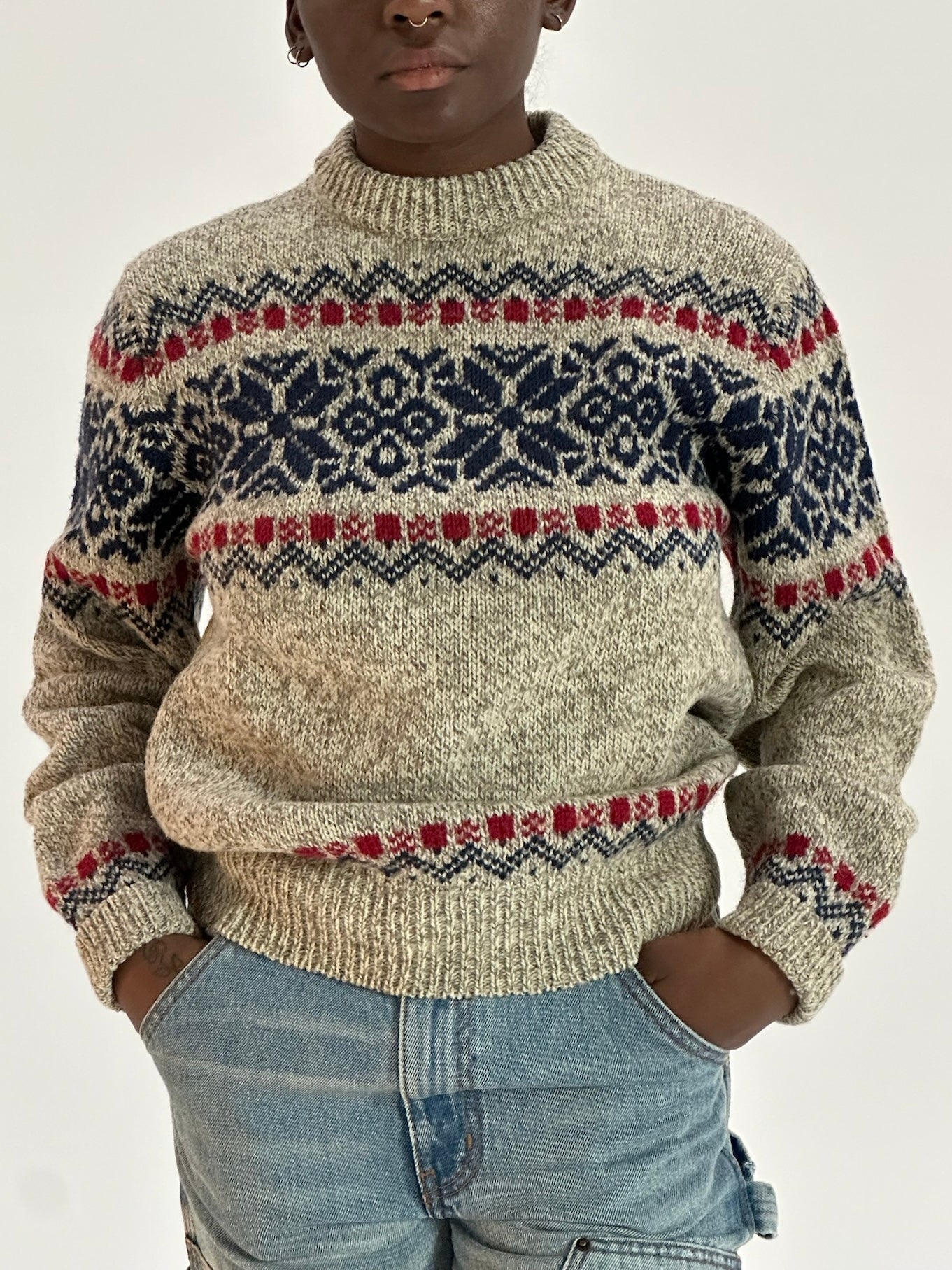 80s/90s Sears beige marl snowflake patterned sweater