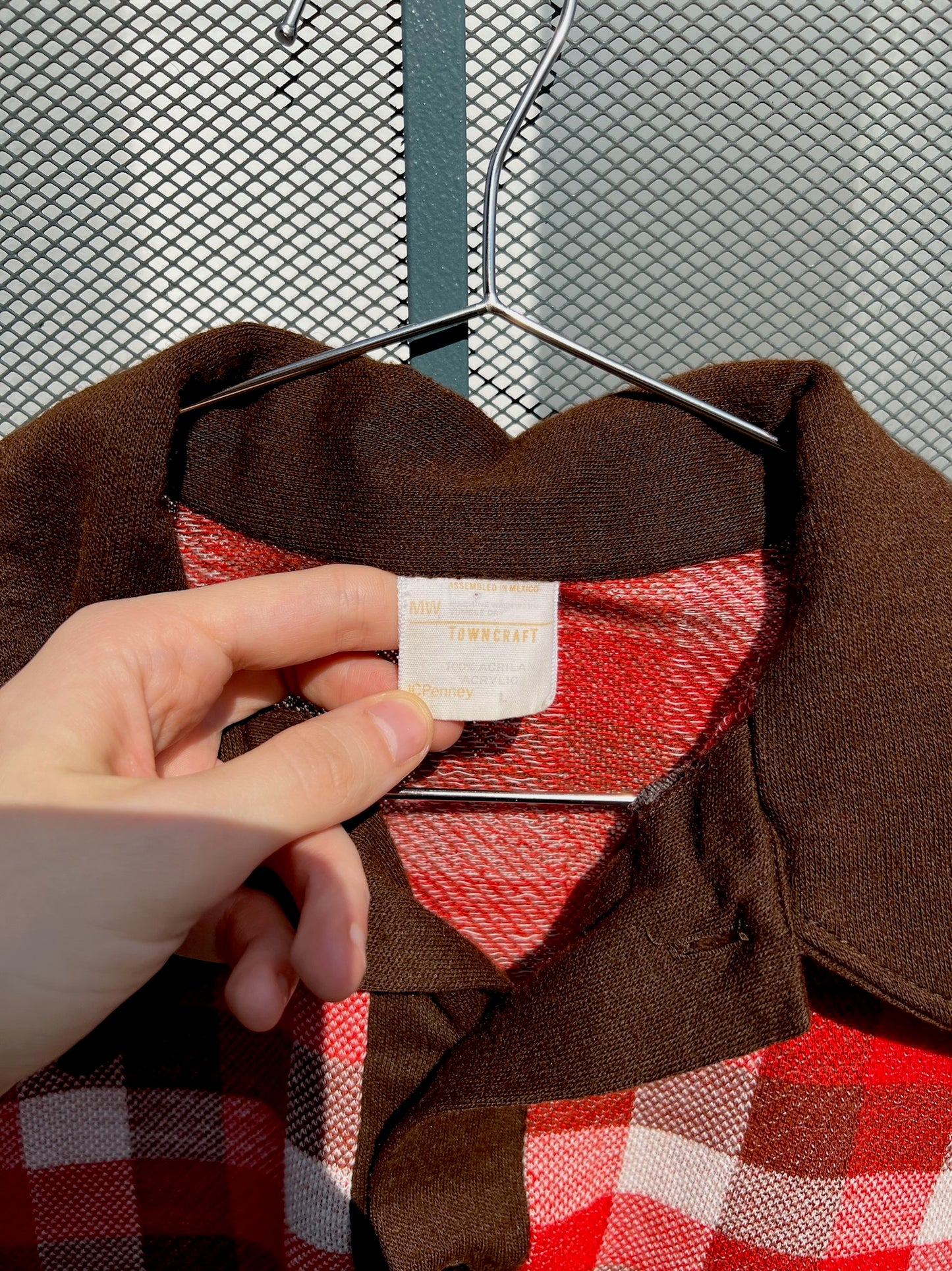 70s Towncraft brown and red check knit polo