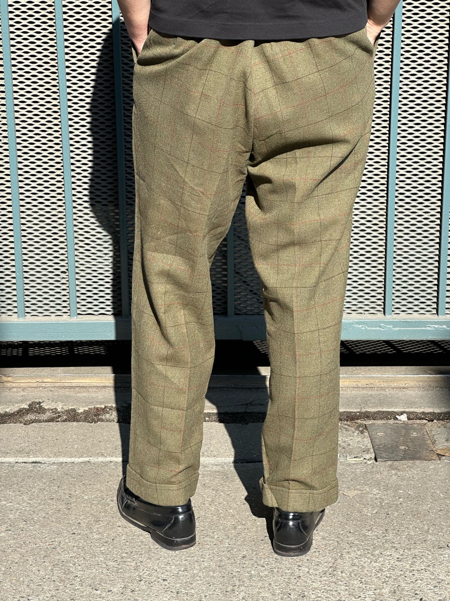 60s/70s green plaid wool trousers