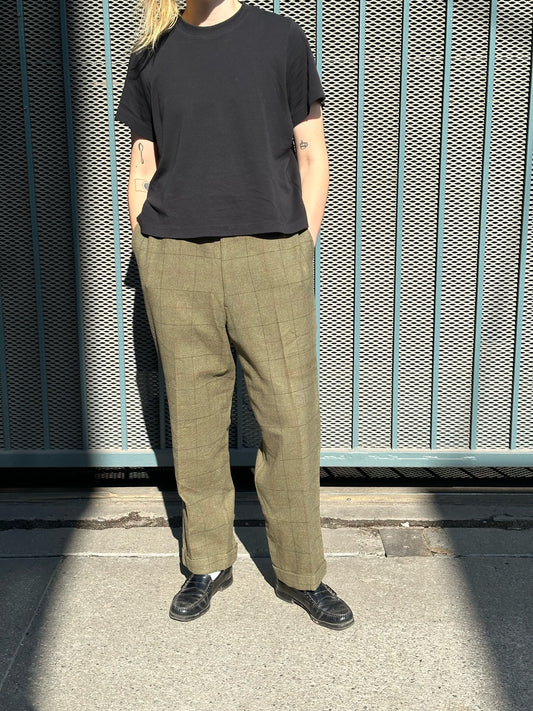 60s/70s green plaid wool trousers