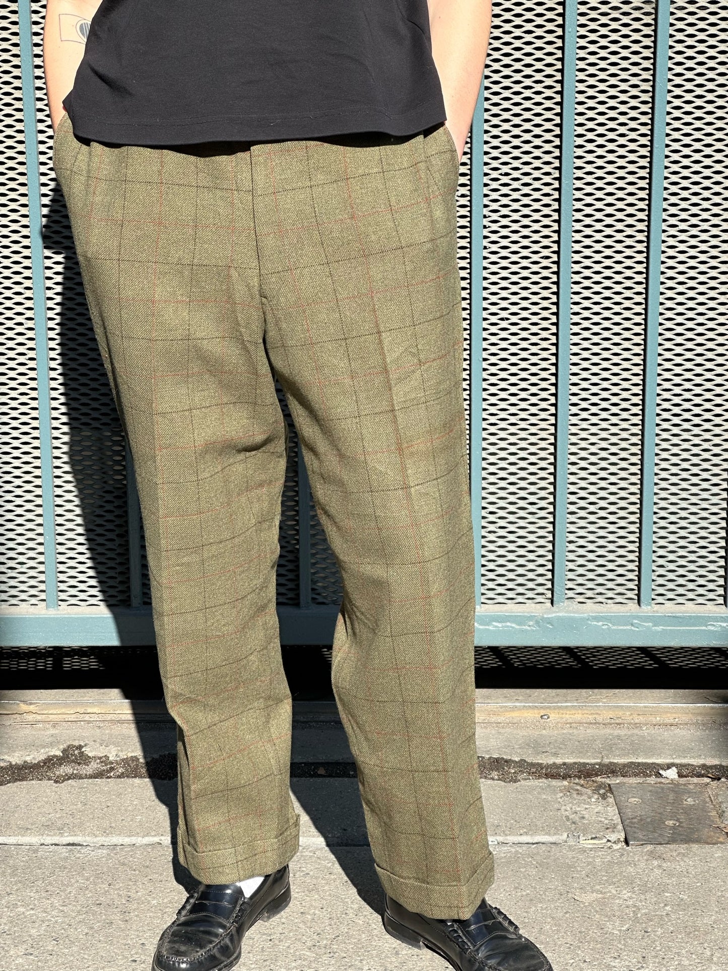 60s/70s green plaid wool trousers