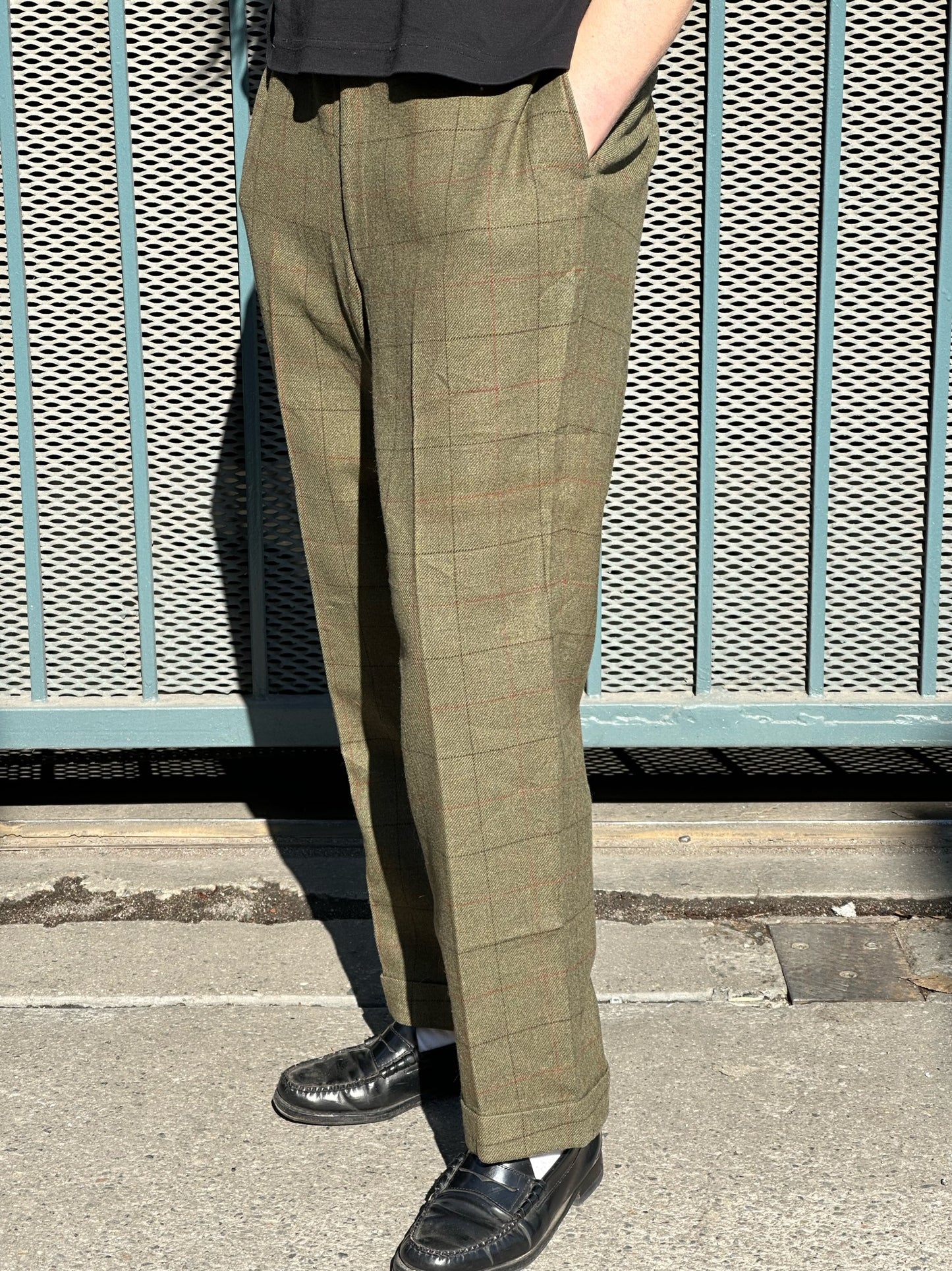 60s/70s green plaid wool trousers