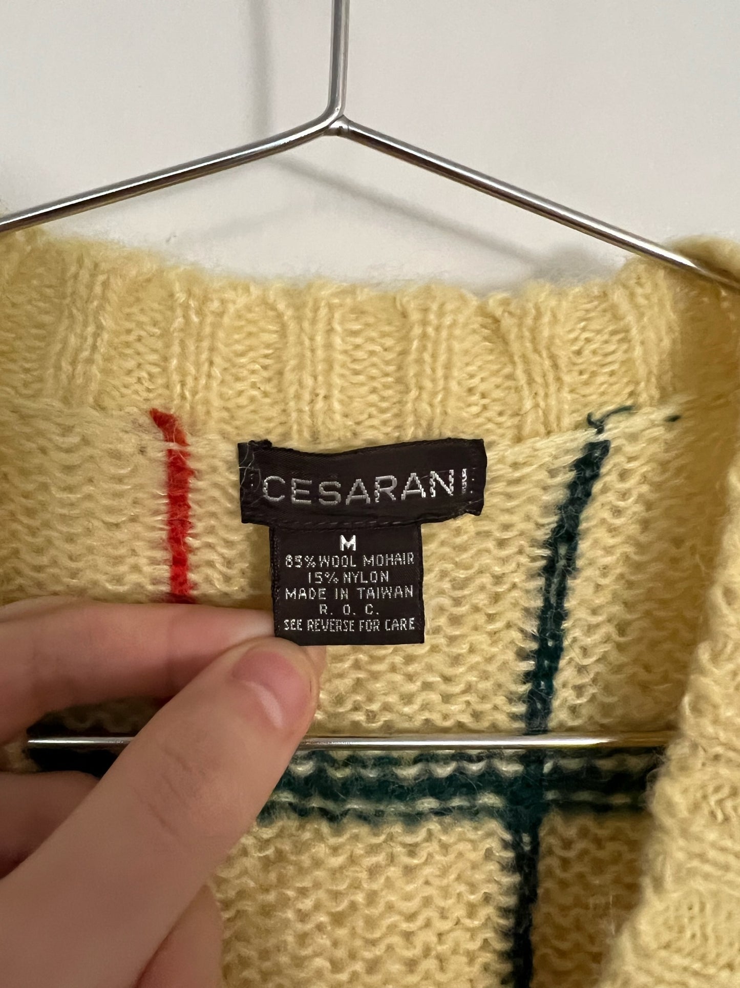 70s/80s Cesarani yellow plaid v-neck sweater