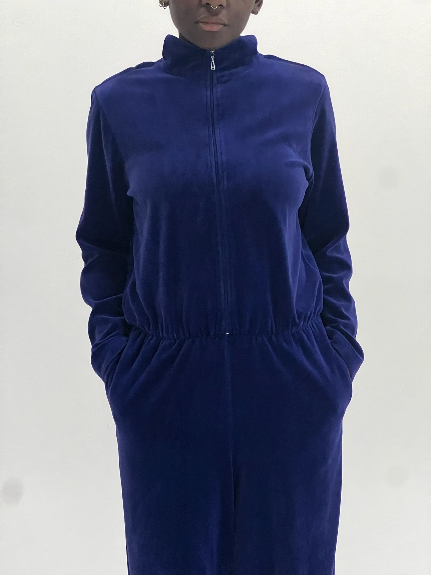 90s Nordstrom blue velor jumpsuit