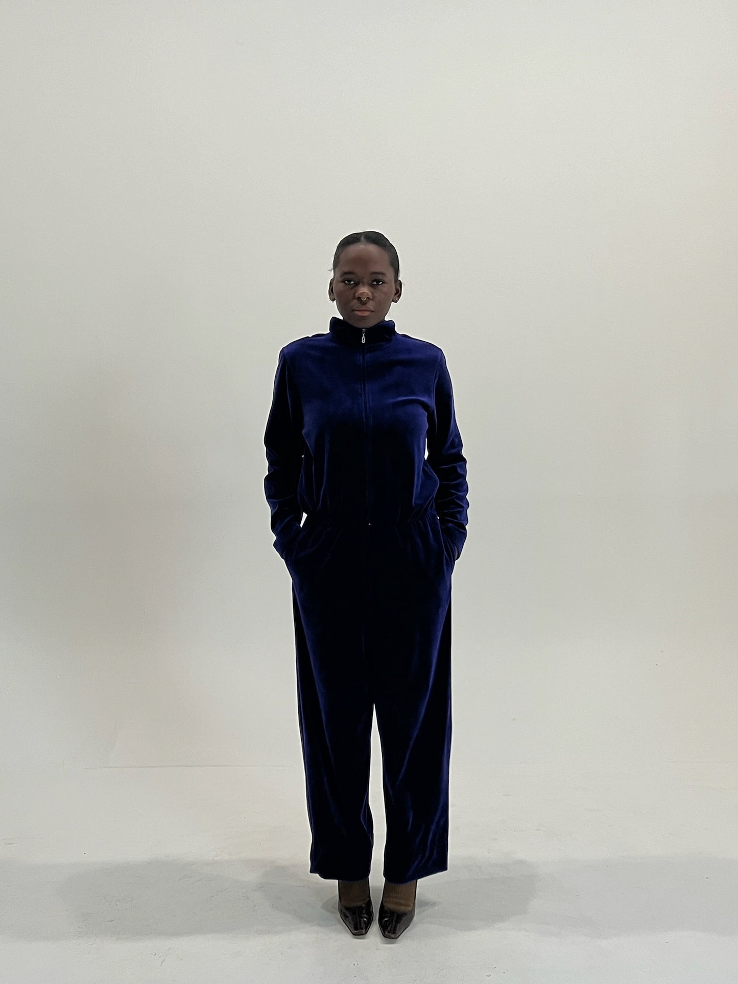 90s Nordstrom blue velor jumpsuit