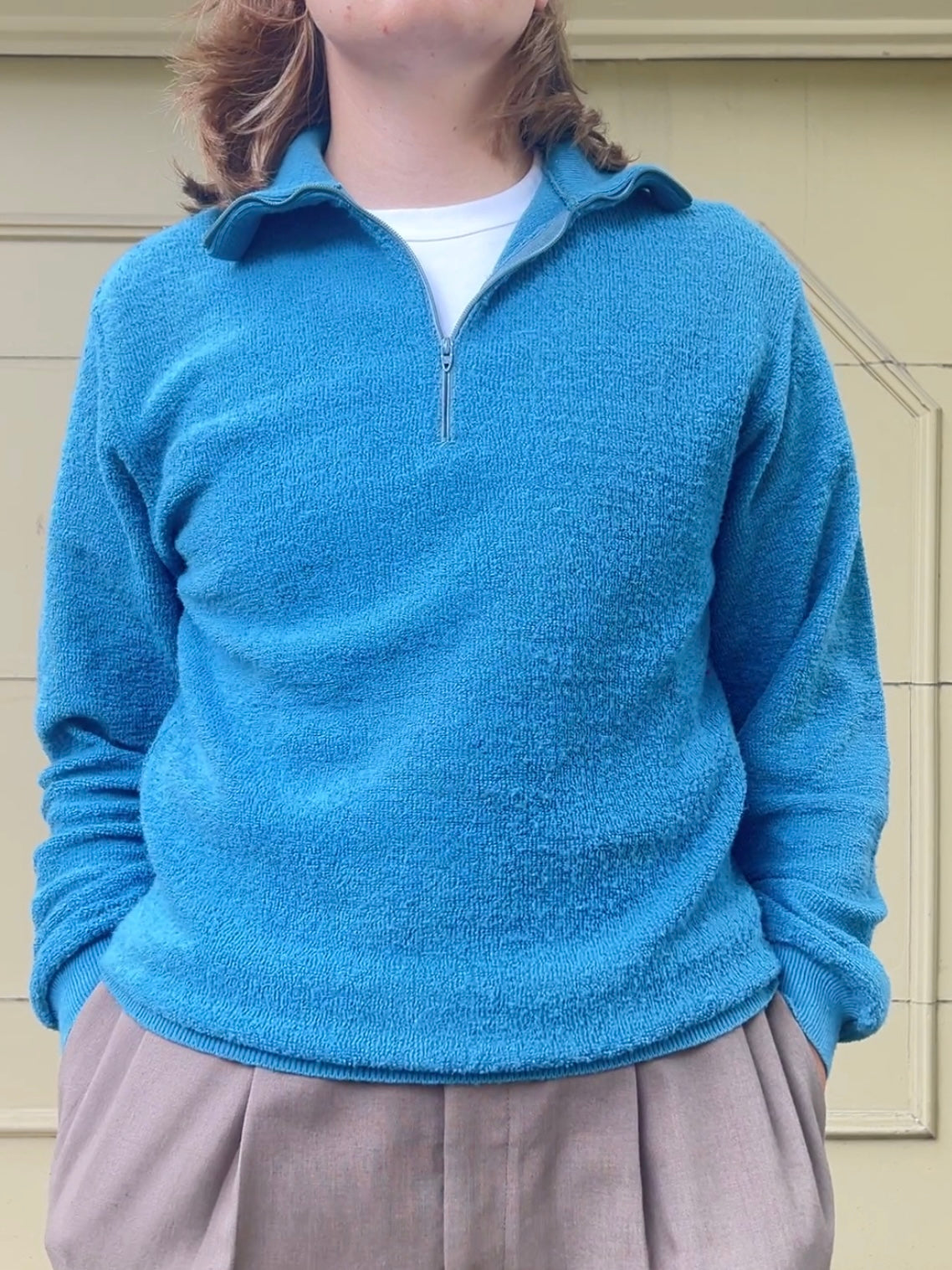 60s/70s Heritage Sportswear blue terry cloth quarter-zip