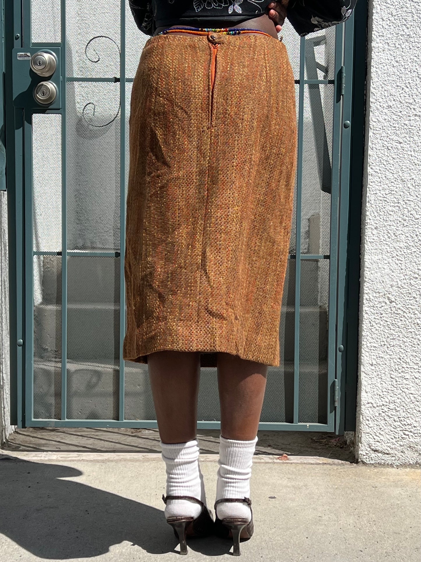 70s Eres burlap earthtone skirt