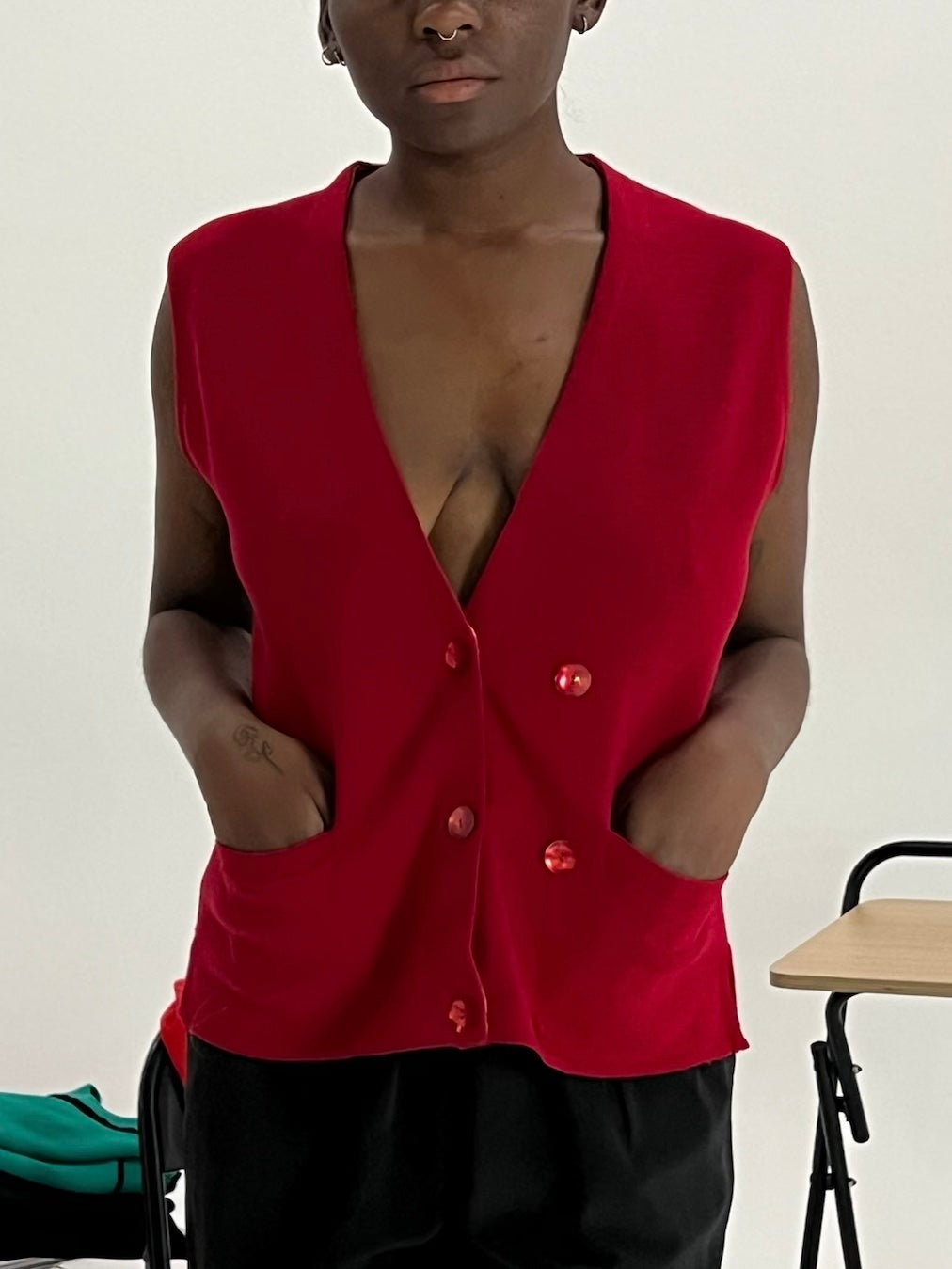 50s/60s red double-breasted knit vest