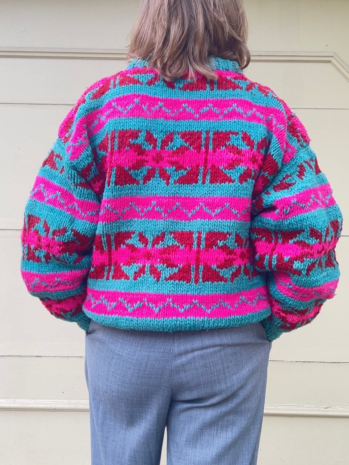 80s/90s Handmade in Ecuador geometric knit wool sweater