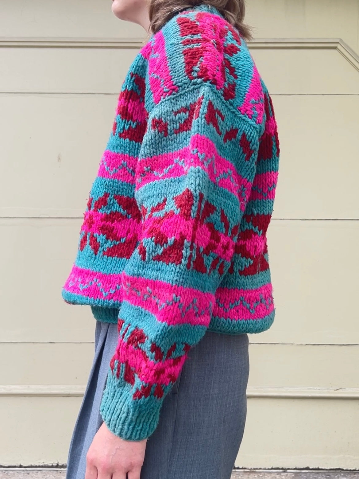 80s/90s Handmade in Ecuador geometric knit wool sweater